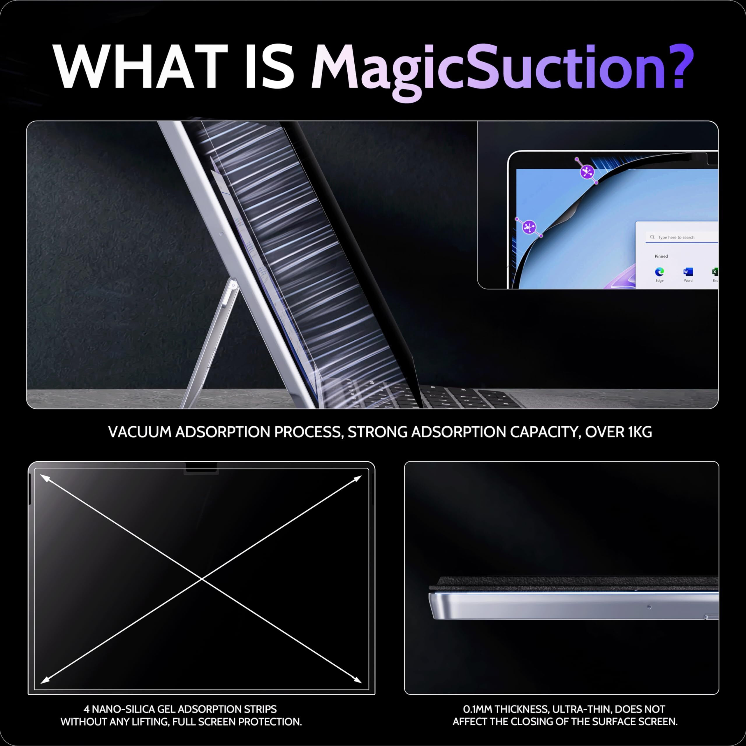 Peslv Privacy Screen For 10.5 Inch Surface Go 3/2/1  Magicsuction Removable Anti Spy Black Protector  Glare Blue Light Filter For Microsoft Laptop Computer Monitor