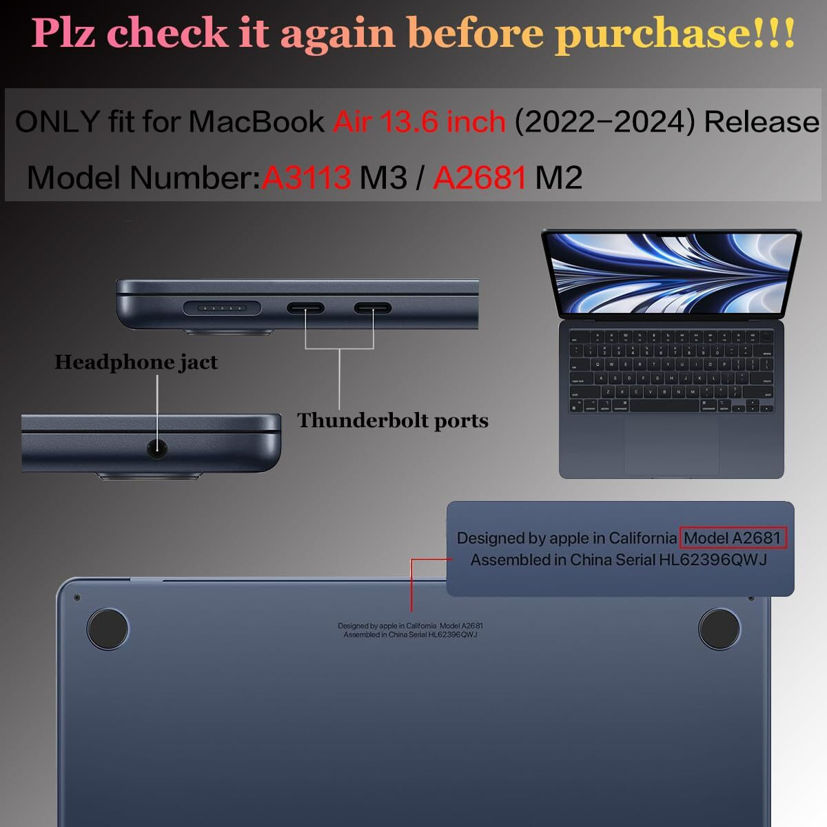 Cissook Compatible With Macbook Air 13.6 Inch Case M3 2024 2022 Release A3113 A2681 M2 With Touch Id  Tropical Hard Shell Case With Keyboard Cover Type-C To Usb Adapter For Macbook Air M2/M3 2022-2024