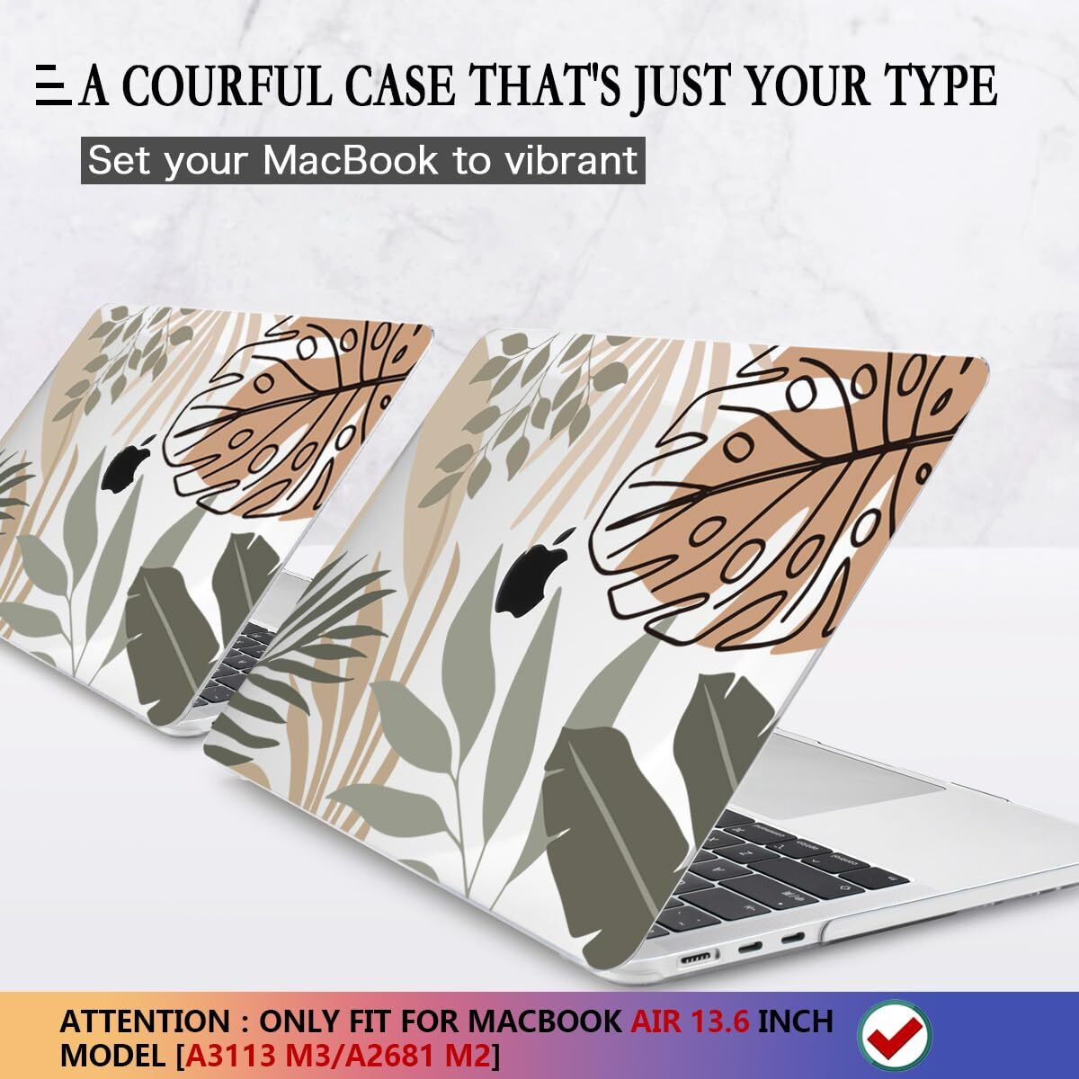 Cissook Compatible With Macbook Air 13.6 Inch Case M3 2024 2022 Release A3113 A2681 M2 With Touch Id  Tropical Hard Shell Case With Keyboard Cover Type-C To Usb Adapter For Macbook Air M2/M3 2022-2024