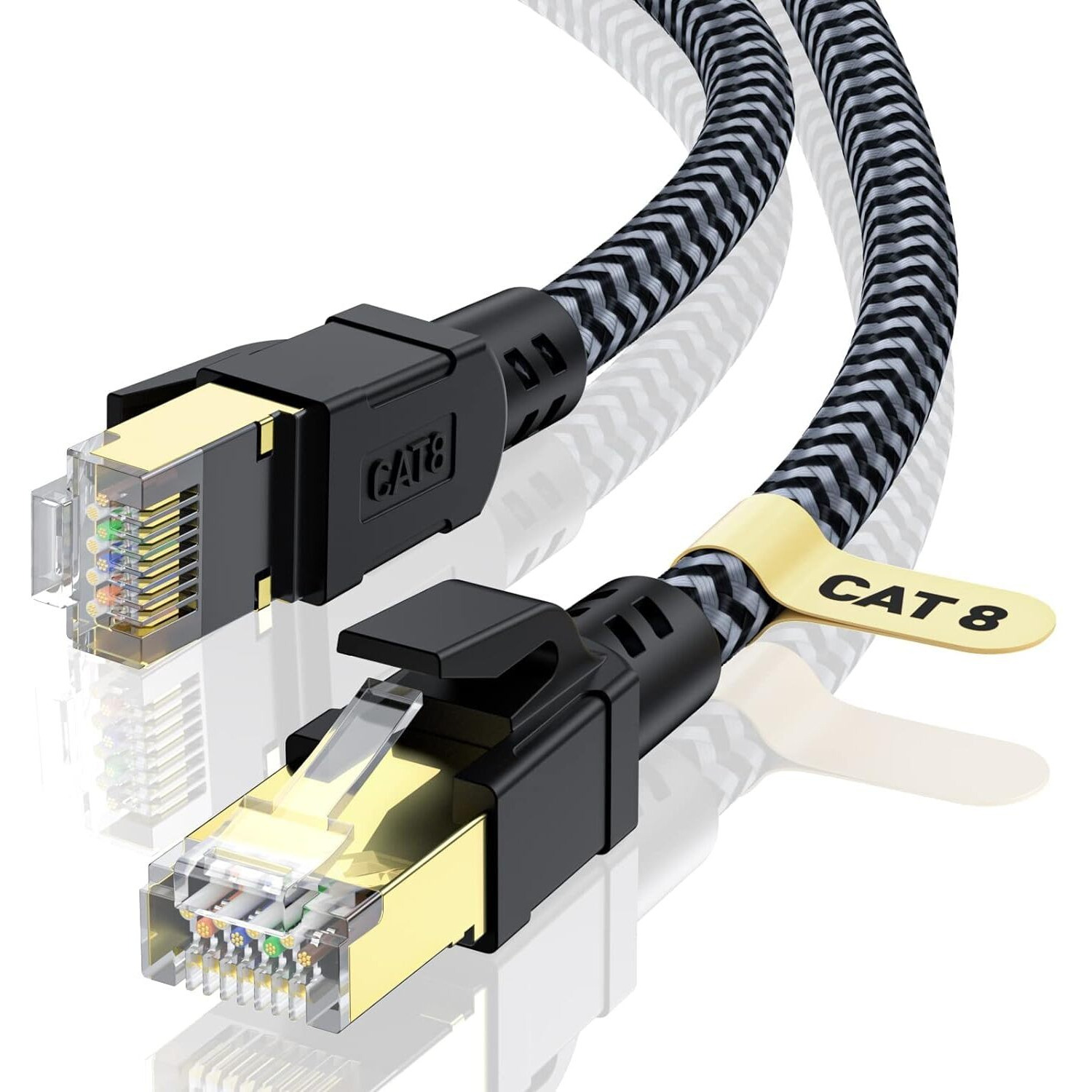 Cabneer Cat 8 Ethernet Cable 4Ft  High-Speed Braided Internet Cable Network Cord With Gold Plated Rj45 Connector 40Gbps 2000Mhz Heavy Duty Lan Cable Shielded Indoor