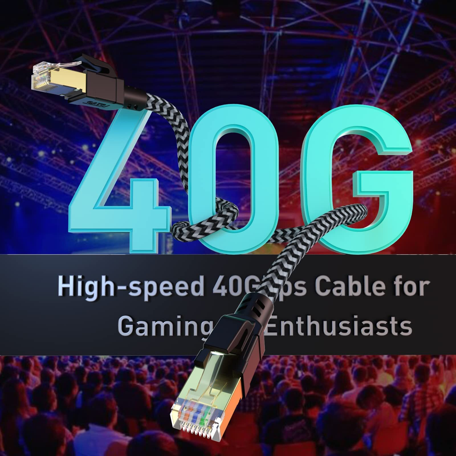Cabneer Cat 8 Ethernet Cable 4Ft  High-Speed Braided Internet Cable Network Cord With Gold Plated Rj45 Connector 40Gbps 2000Mhz Heavy Duty Lan Cable Shielded Indoor