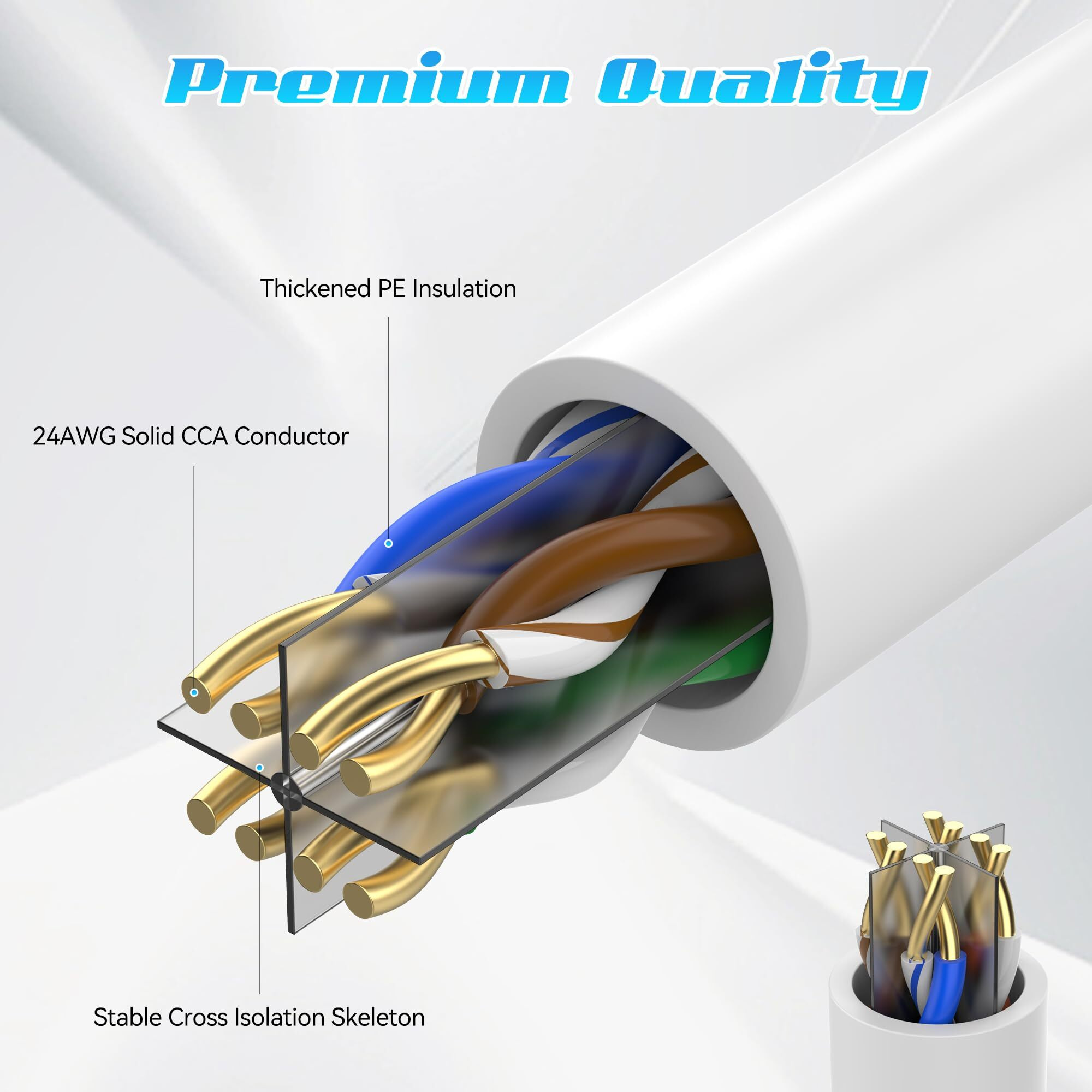 100 Feet Cat6 Ethernet Cable  Cat 6 Patch Cable  Cat6 Internet Cable  Poe  Utp Network Cable  Indoor And Outdoor  24Awg Cca  Compatible For Pc  Tv  Router  Switch  Server  With 25 Cable Ties - White