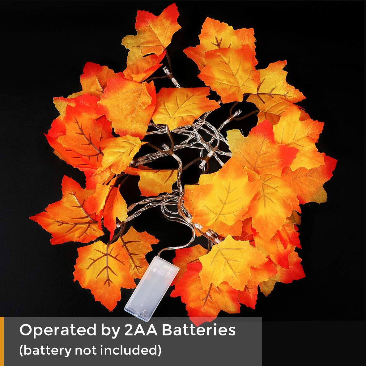 Fall Decor [2 Pack] Lighted Fall Garland  Total 16.4Ft 40 Led Thanksgiving Decorations Halloween String Lights  Friendsgiving Gift Thanksgiving Decor For Home Holiday Autumn Garland Indoor