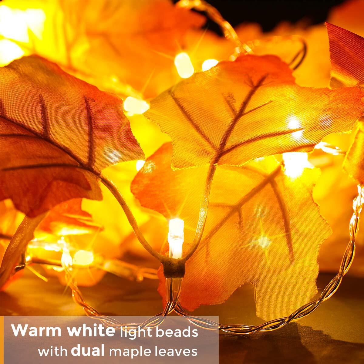 Fall Decor [2 Pack] Lighted Fall Garland  Total 16.4Ft 40 Led Thanksgiving Decorations Halloween String Lights  Friendsgiving Gift Thanksgiving Decor For Home Holiday Autumn Garland Indoor