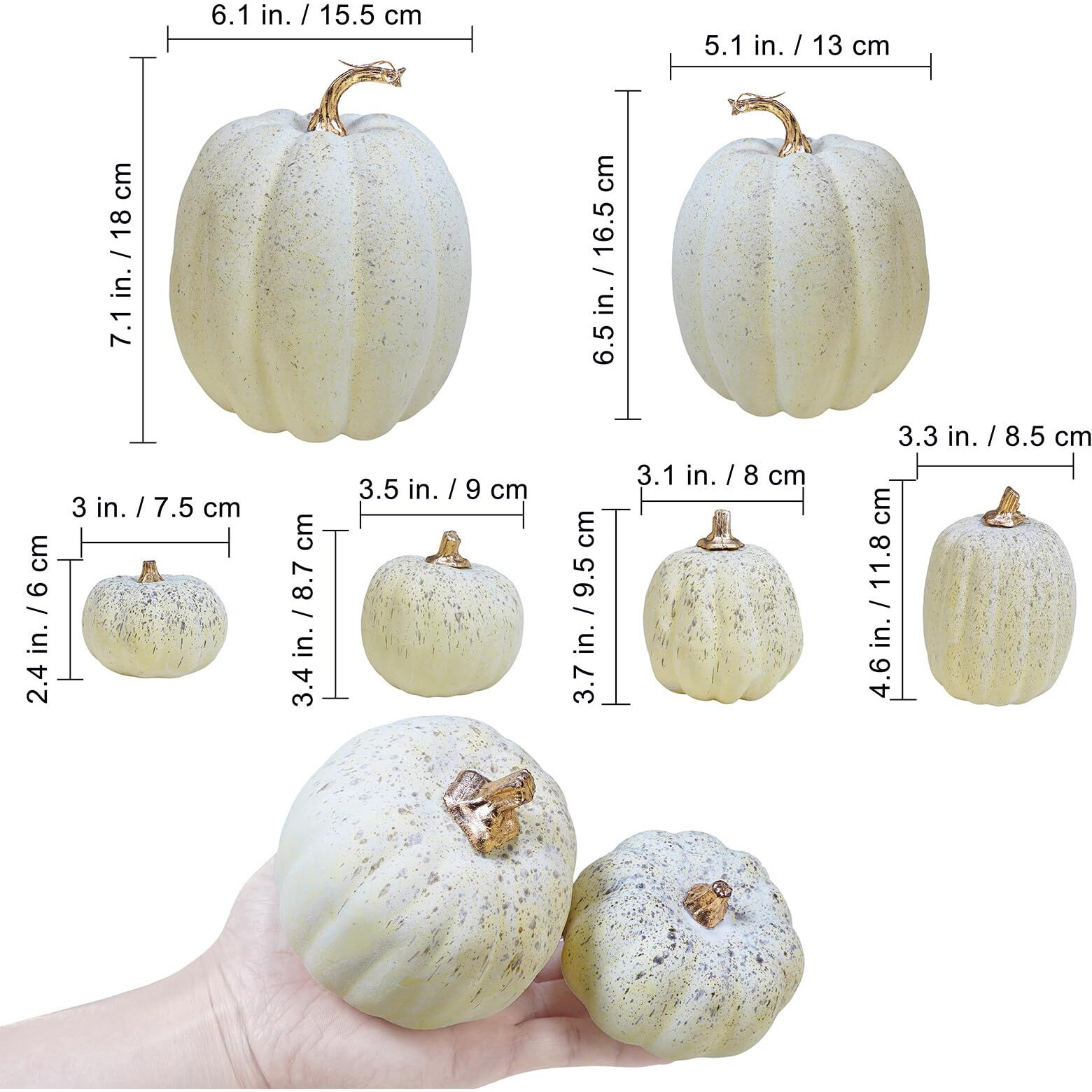 Winlyn 7 Pcs Assorted Sizes Harvest Cream Artificial Pumpkins Faux Cream Pumpkins Foam Decorative Pumpkins For Fall Farmhouse Autumn Wedding Halloween Thanksgiving Rustic Harvest Table Centerpiece