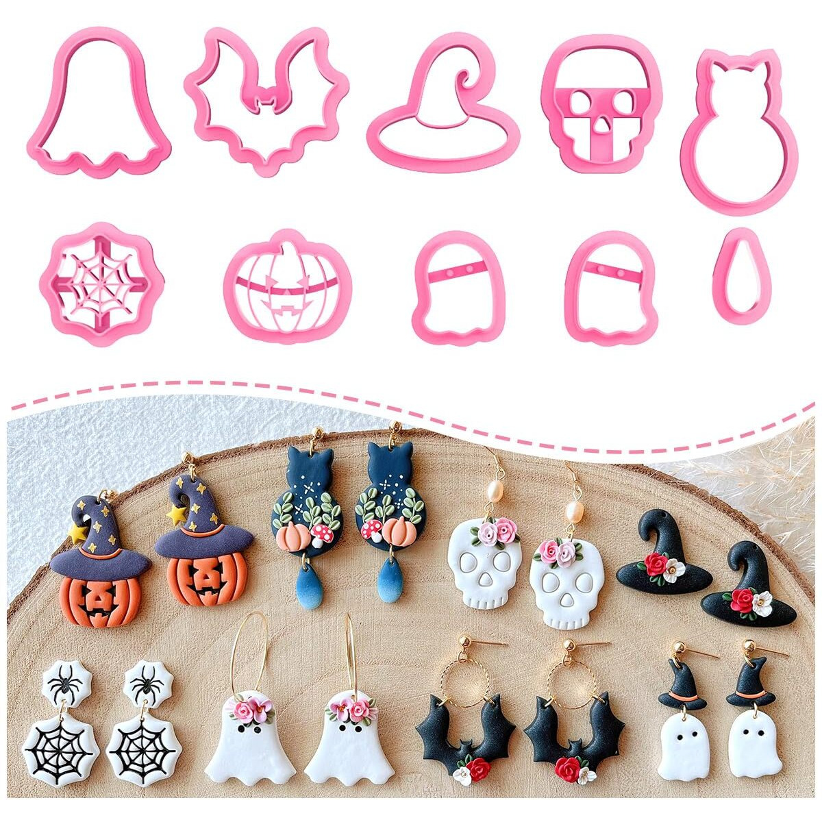 Keoker Halloween Clay Cutters  Clay Cutters For Halloween Earrings Making  10 Shapes Halloween Clay Earrings Cutters  Halloween Polymer Clay Cutters (Earrings Clay Cutters 1)