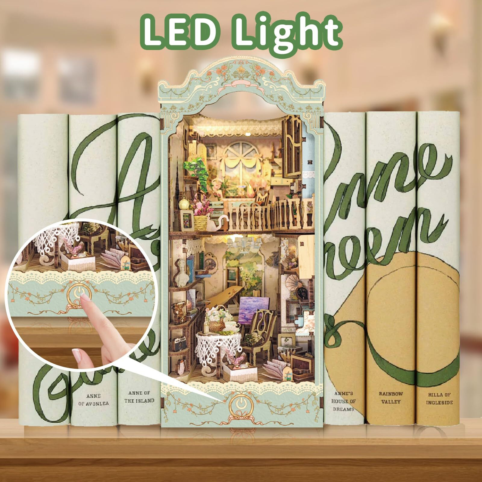 Diy Book Nook Kit Dollhouse Booknook Bookshelf Insert Decor 3D Wooden Puzzles With Led Dust Cover Book Nook Miniature Kit Birthday Halloween Home Decor For Teens Adult-Countryside Diary