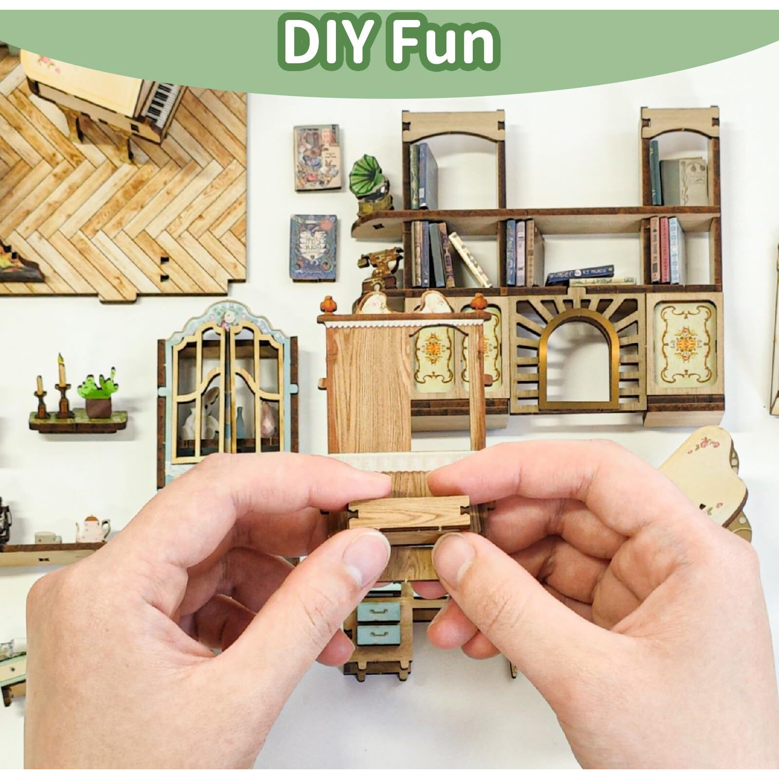 Diy Book Nook Kit Dollhouse Booknook Bookshelf Insert Decor 3D Wooden Puzzles With Led Dust Cover Book Nook Miniature Kit Birthday Halloween Home Decor For Teens Adult-Countryside Diary