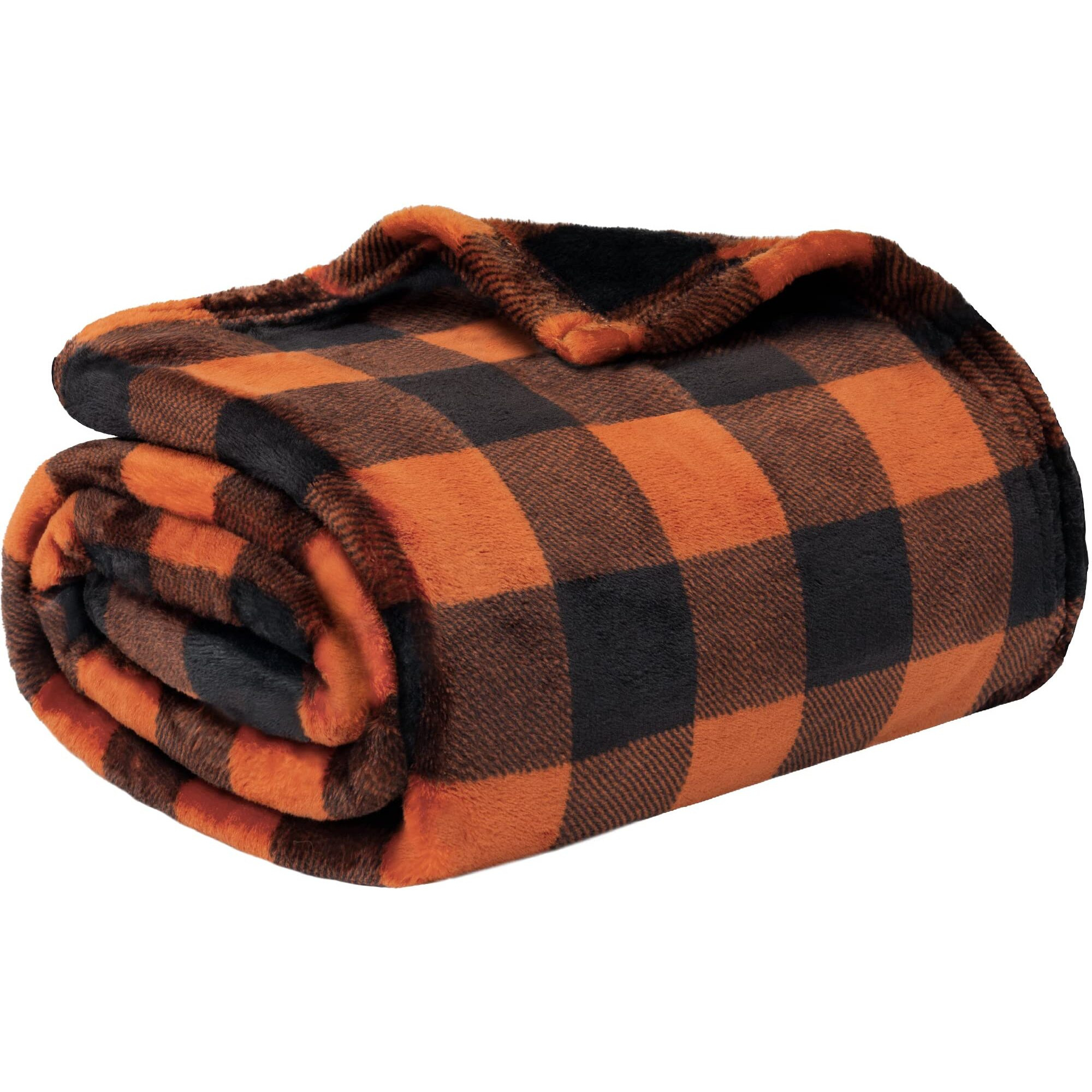 Pavilia Black And Orange Buffalo Plaid Fleece Throw Blanket For Couch  Soft Halloween Flannel Blanket For Sofa  Orange Checkered Plaid Fall Couch Throw  Warm Cozy Fall Bed Blanket Decor Gift  50X60