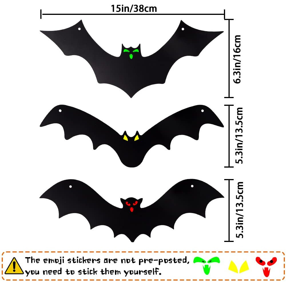 Yujun Halloween Hanging Bats 12 Pieces 3D Realistic Scary Large Fake Black Hanging Flying Bat Spooky For Yard Sign Outdoor Indoor Lawn Decorations(3 Style)