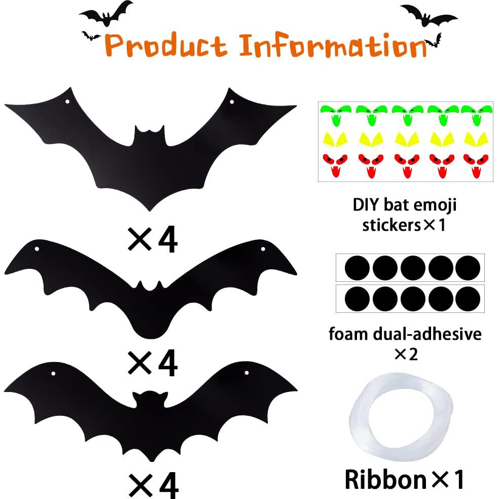 Yujun Halloween Hanging Bats 12 Pieces 3D Realistic Scary Large Fake Black Hanging Flying Bat Spooky For Yard Sign Outdoor Indoor Lawn Decorations(3 Style)