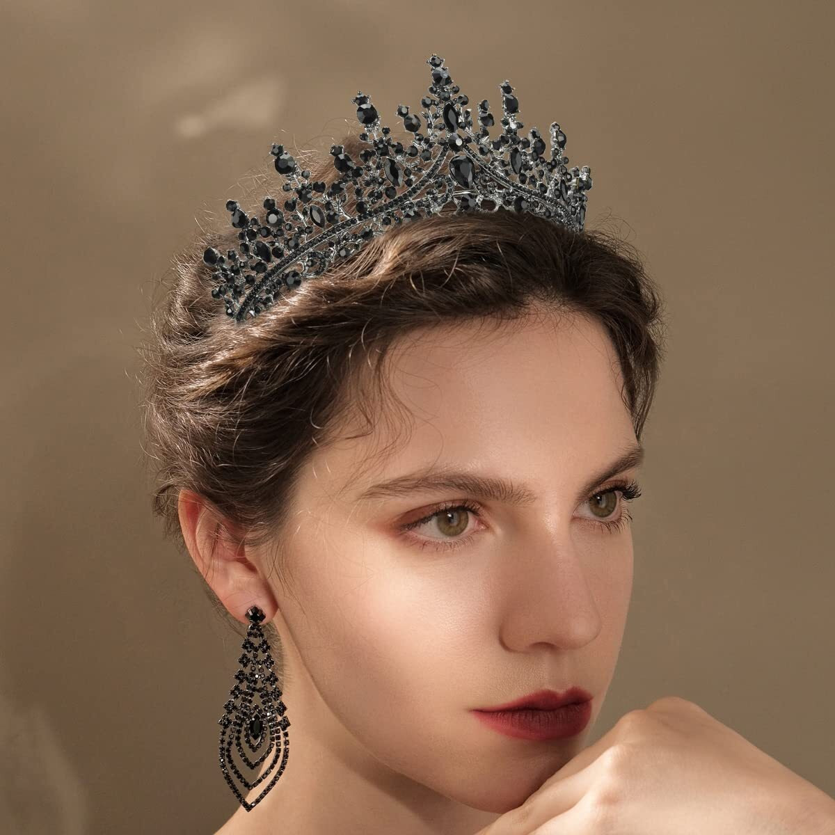 Tobatoba Black Tiaras For Women  Black Crystal Crowns For Women  Gothic Crown Halloween Tiara Crown  Queen Crown  Black Wedding Tiara  Gothic Halloween Costumes For Women Prom Halloween Accessories