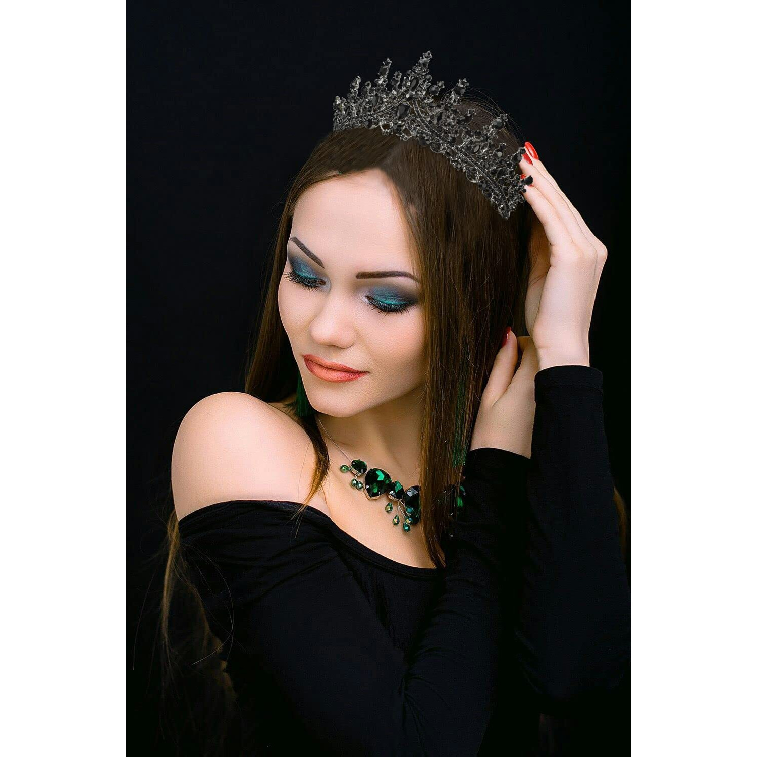 Tobatoba Black Tiaras For Women  Black Crystal Crowns For Women  Gothic Crown Halloween Tiara Crown  Queen Crown  Black Wedding Tiara  Gothic Halloween Costumes For Women Prom Halloween Accessories