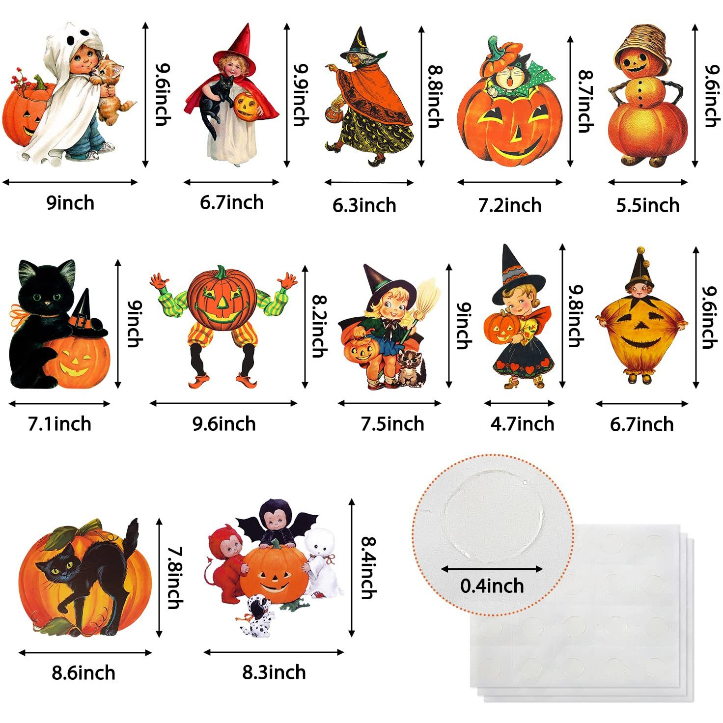 K1Tpde 12Pcs Vintage Halloween Cutout Home Decoration  Pumpkin Witch Cutout Decor  Large Size Halloween Cutouts Cardstock  Retro Halloween Cut-Outs Cardboard  Trick Or Treat Holiday Party Decorations