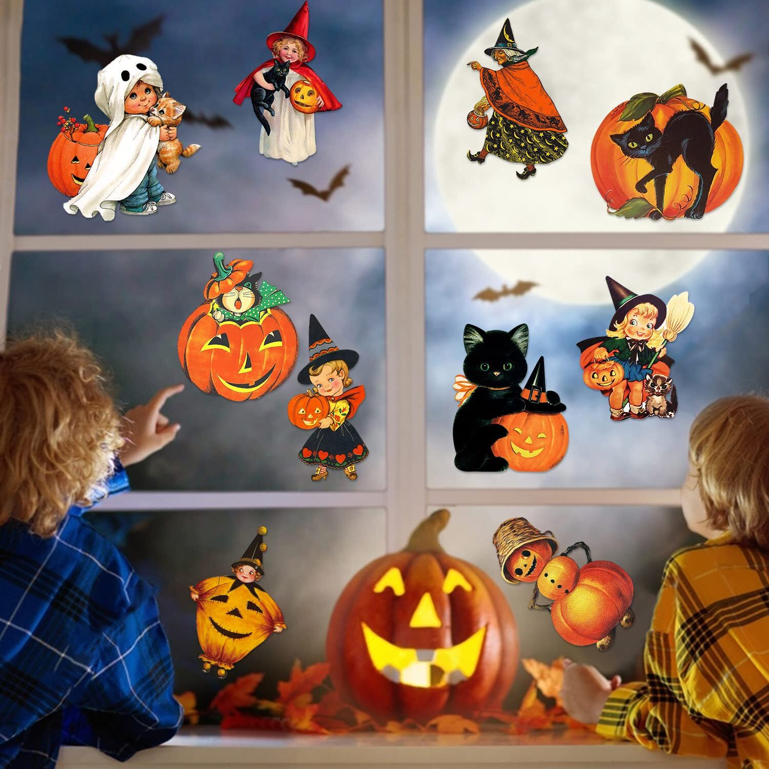 K1Tpde 12Pcs Vintage Halloween Cutout Home Decoration  Pumpkin Witch Cutout Decor  Large Size Halloween Cutouts Cardstock  Retro Halloween Cut-Outs Cardboard  Trick Or Treat Holiday Party Decorations