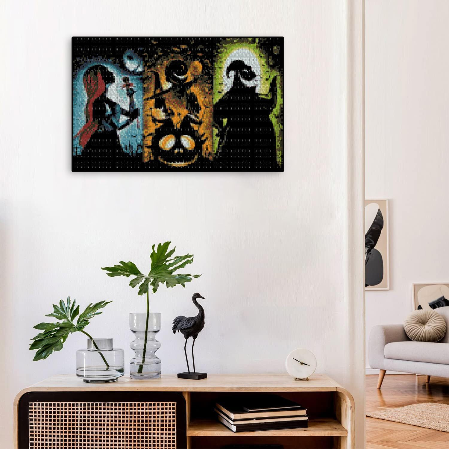Jack And Sally Stamped Cross Stitch Kits - Halloween Printed Counted Cross Stitch For Beginners Adults Dimensions Printed Patterns Embroidery Crossstitching Kits Arts And Crafts (11Ct Without Frame)