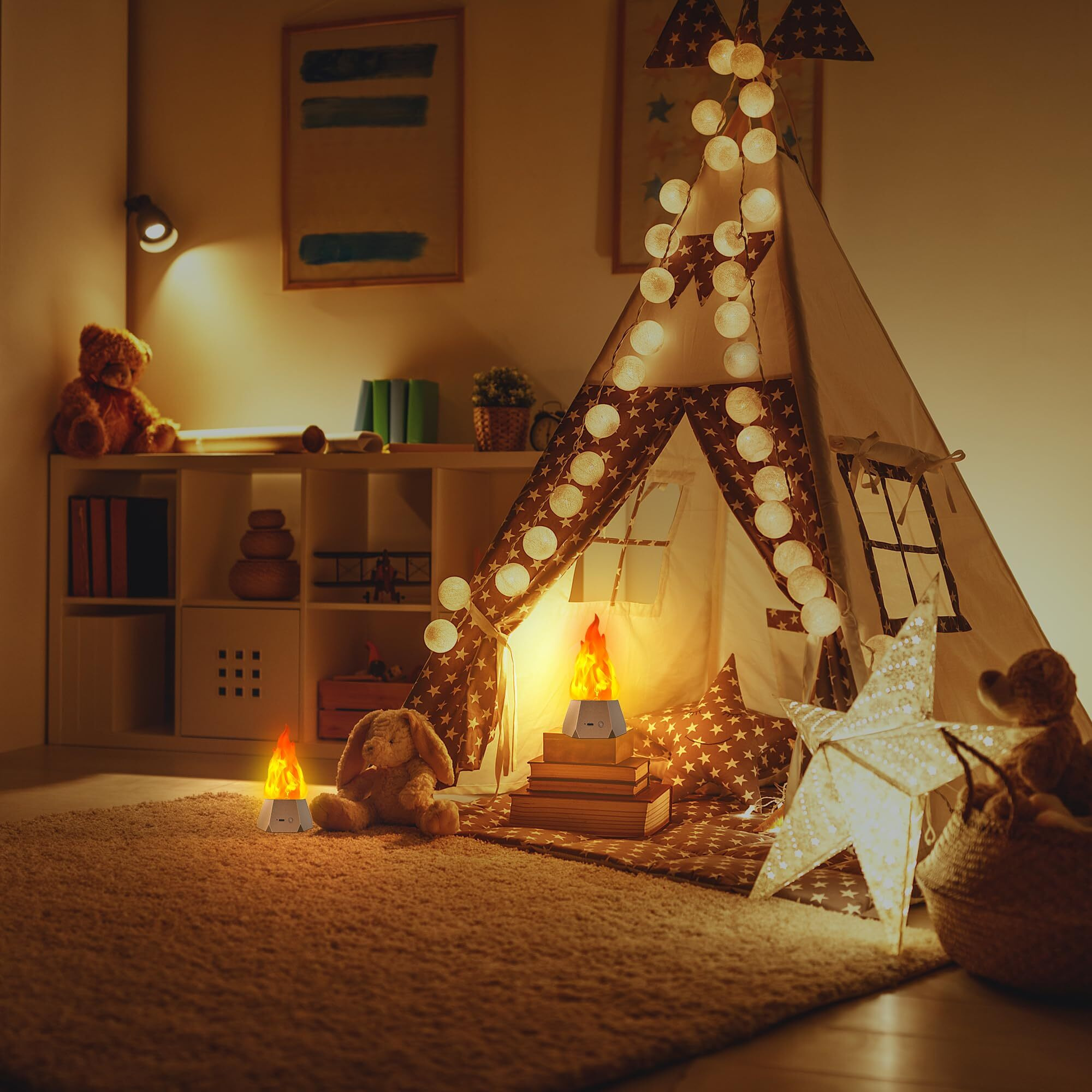 Ollcuz Fake Fire Lamp  Usb Rechargeable Flameless Flickering Flame  3-Mode Led Flame Light For Outdoor Camping Holiday Halloween Christmas Thanksgiving Table Yard Decorations