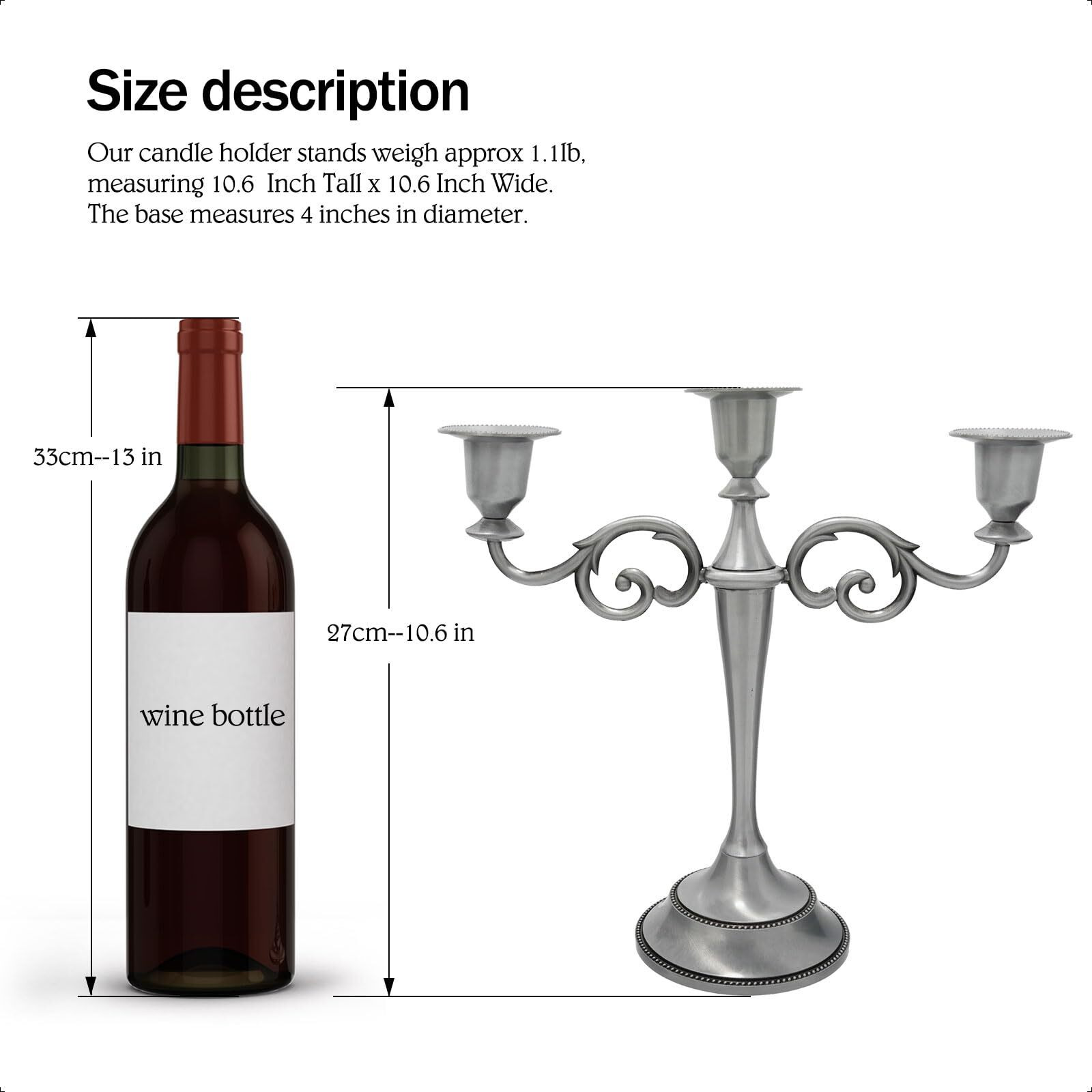 Viscacha 3-Candle Metal Candelabra Candlesticks Holder For Formal Events  Wedding  Church  Holiday DCor  Halloween - Taper Candle Holder Stand Centerpiece Elegant Decoration Piece For Table Pewter