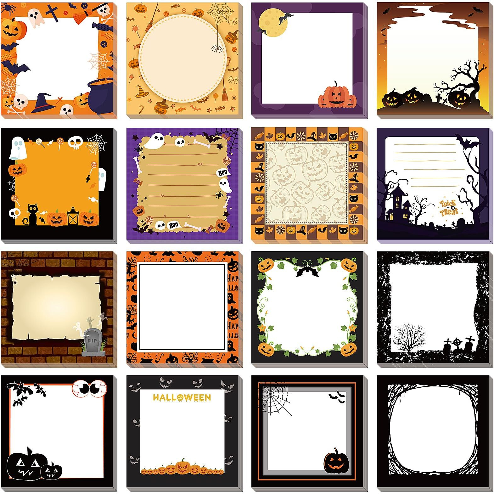 16 Pieces Halloween Sticky Note Self-Adhesive Halloween Note Pads With Spider Pumpkin Bat Eyeball Halloween Memo Notes For Halloween School Office Home Students Teachers Presents 30 Sheets Each
