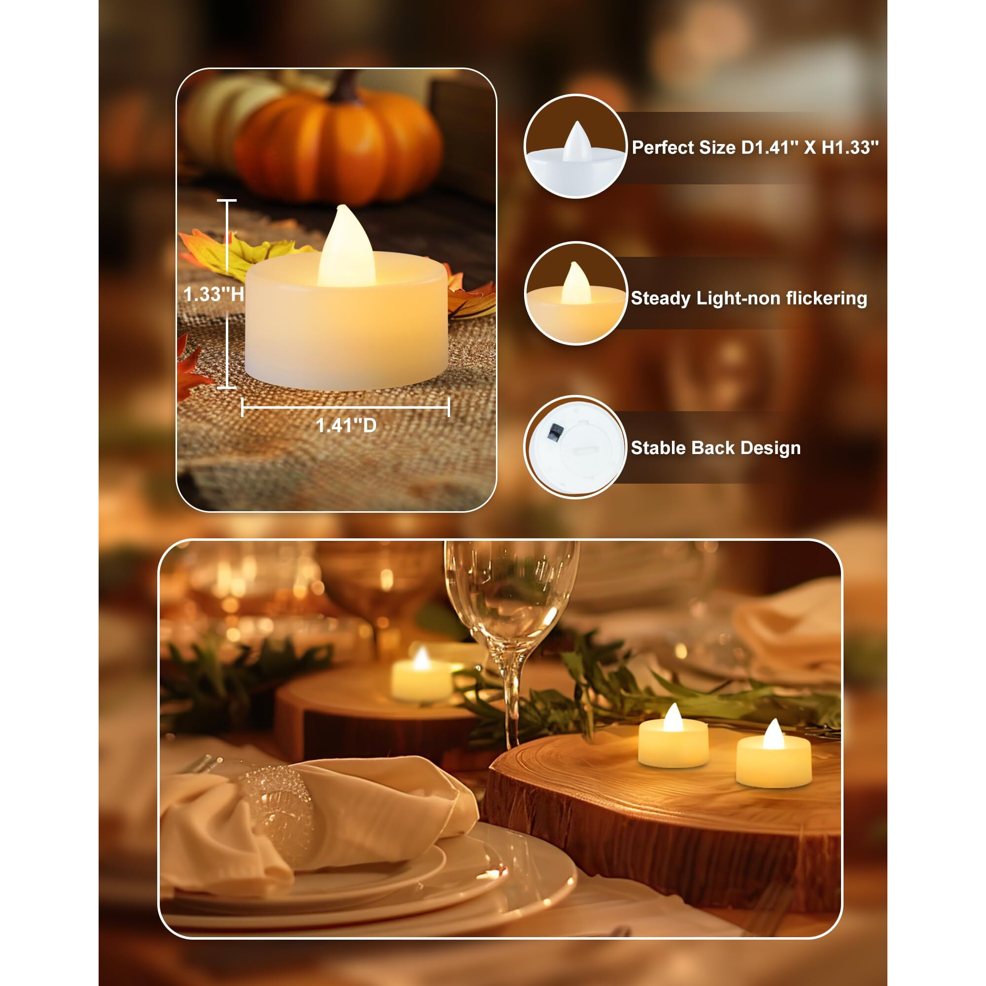 Amagic 50 Pack Battery Operated Tea Lights Candles  Fake Tealights Candles  Flameless Led Tea Lights For Halloween  Wedding  Votive  Festival  Table Decor(50 Pack  Warm White)