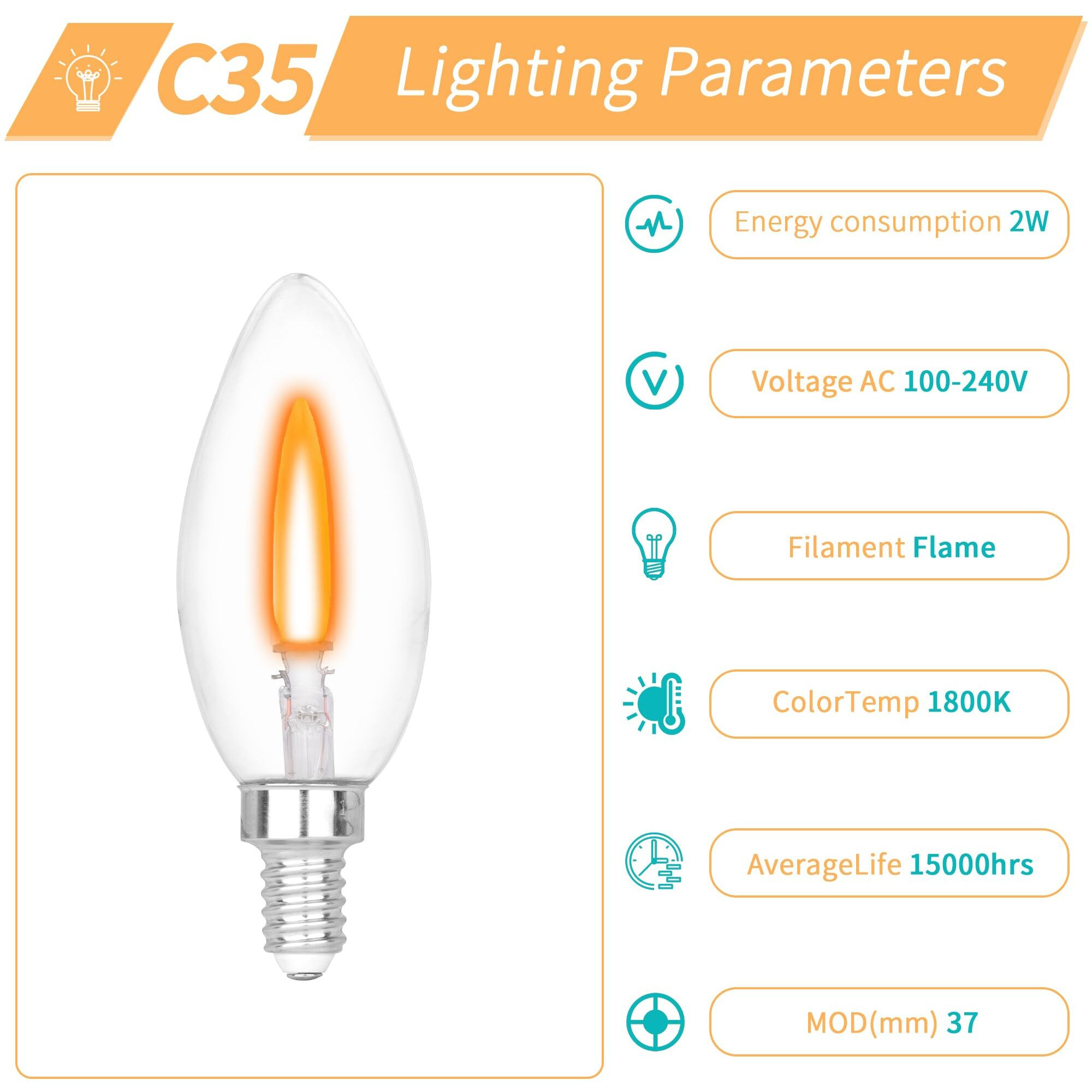 Flicker Flame Light Bulb Flame Tip Halloween Chandelier Flickering Light Bulbs Christmas Replacement Orange Glow Bulbs Crystal Clear Candle Bulb For E12 Chandelier Base (Clear  C35E12(6Pack))