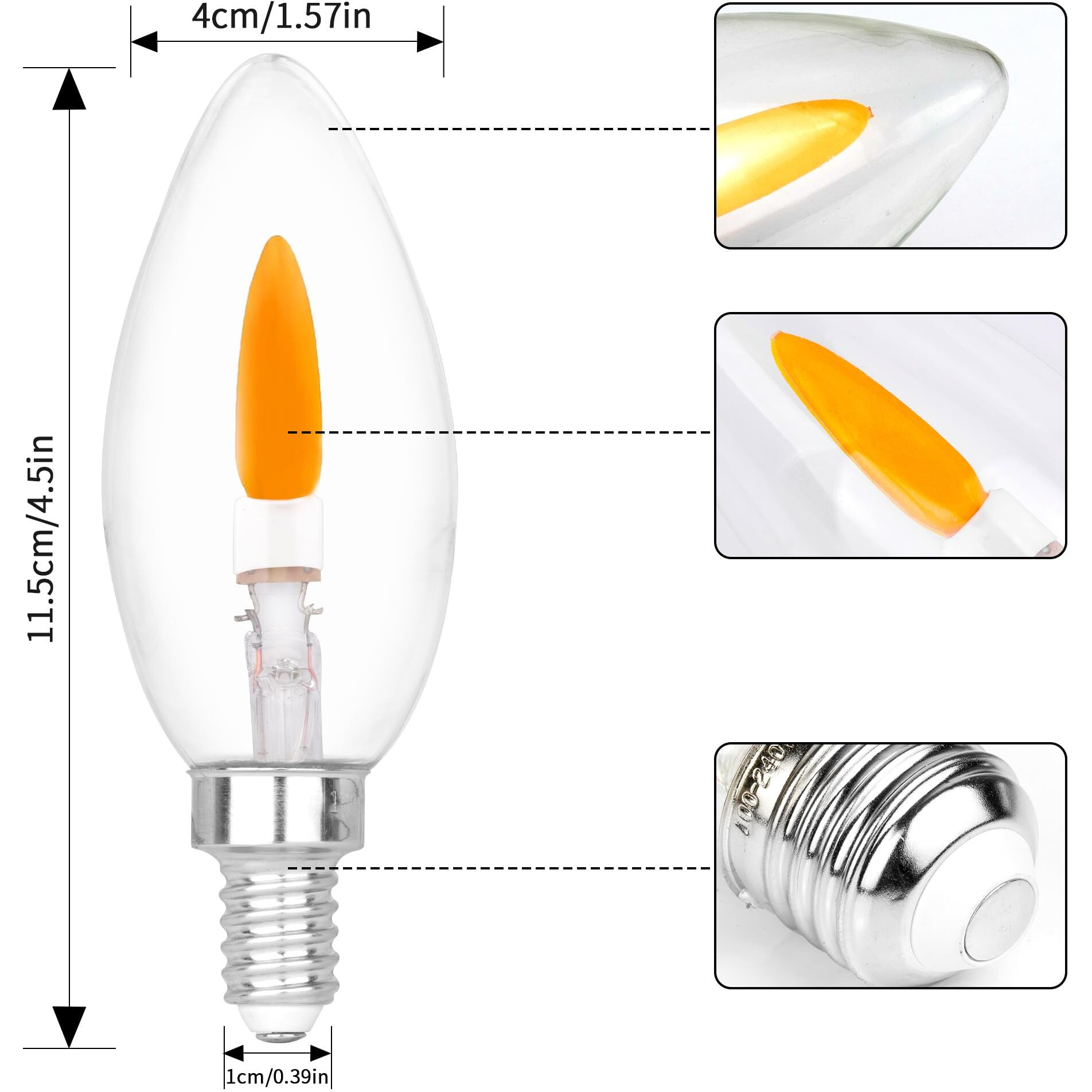 Flicker Flame Light Bulb Flame Tip Halloween Chandelier Flickering Light Bulbs Christmas Replacement Orange Glow Bulbs Crystal Clear Candle Bulb For E12 Chandelier Base (Clear  C35E12(6Pack))