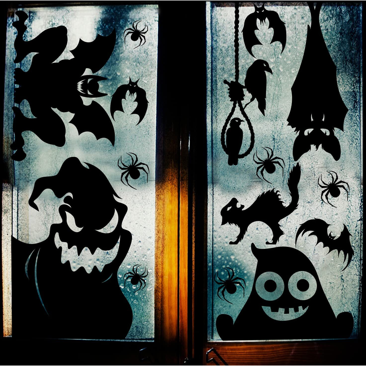 Ccinee Halloween Window Cling Sticker  4 Sheet Giant Spooky Monster Silhouette Window Decal Scary Black Stickers For Halloween Indoor Kids Room And Party Decoration