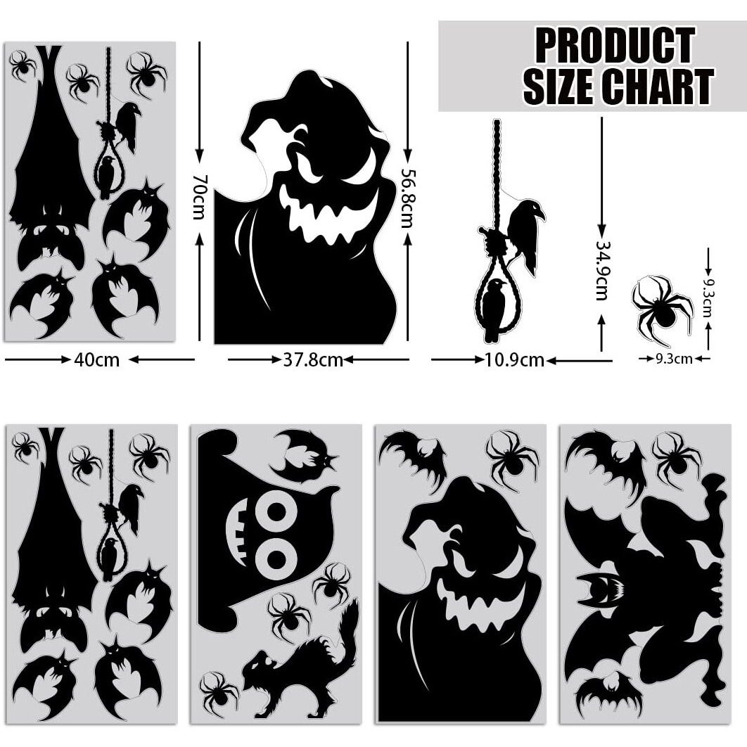Ccinee Halloween Window Cling Sticker  4 Sheet Giant Spooky Monster Silhouette Window Decal Scary Black Stickers For Halloween Indoor Kids Room And Party Decoration