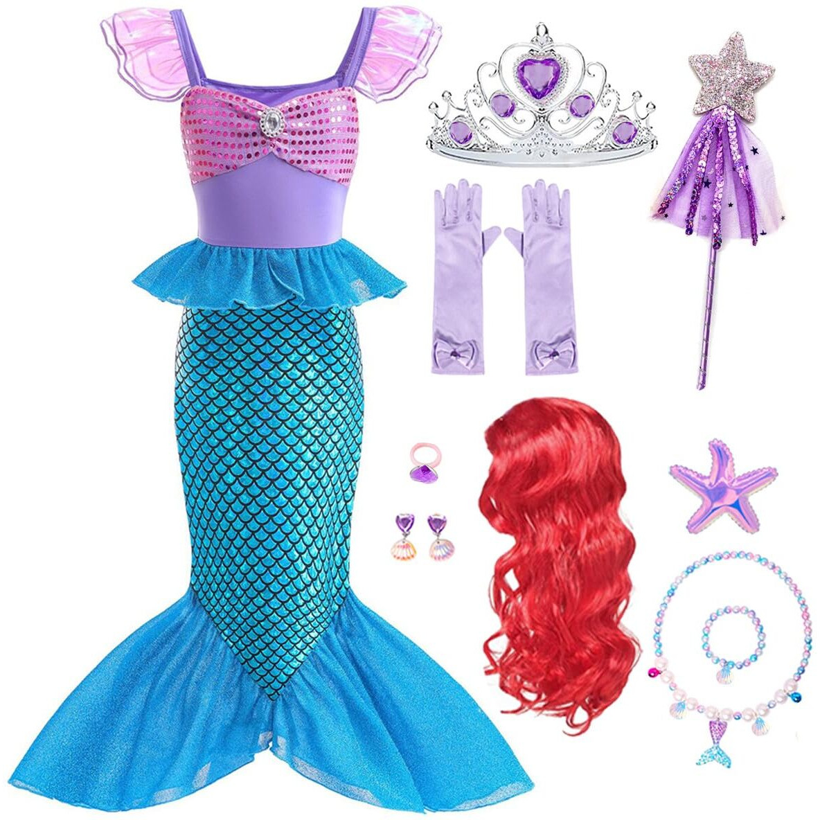 Itvti Little Girls Mermaid Costume For Girls Princess Dress Up Ariel Outfits With Accessories Wig Birthday Party Halloween Cosplay  Blue  5-6 Years(Tag 130)