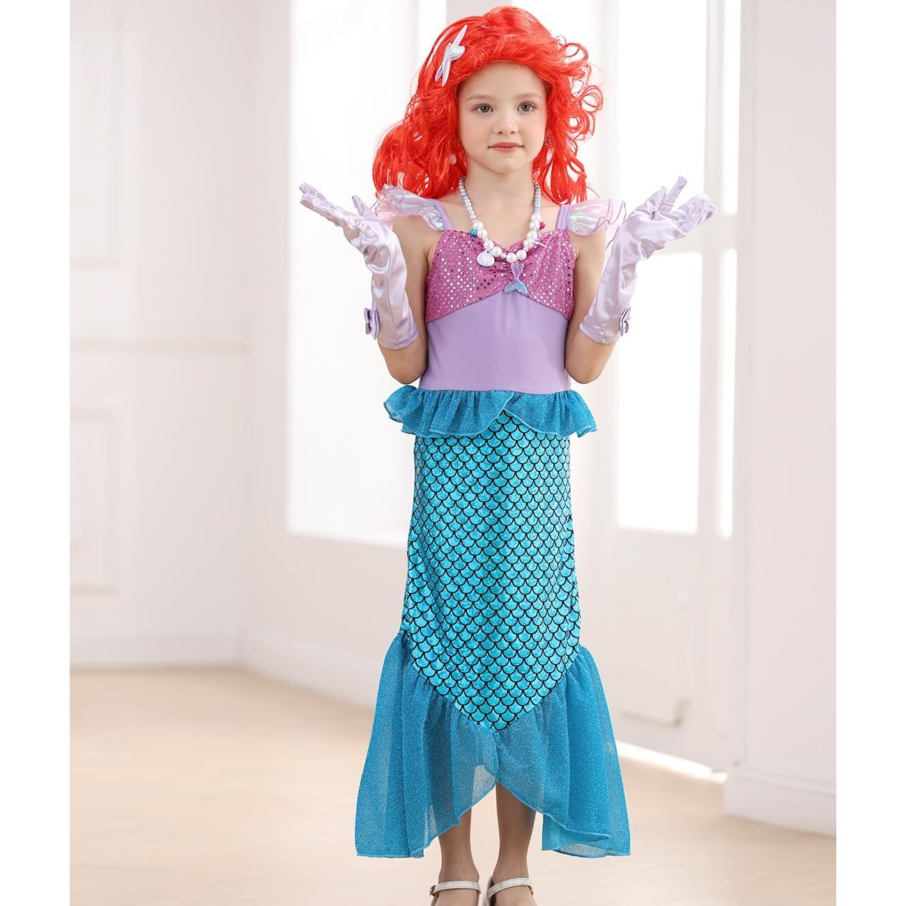 Itvti Little Girls Mermaid Costume For Girls Princess Dress Up Ariel Outfits With Accessories Wig Birthday Party Halloween Cosplay  Blue  5-6 Years(Tag 130)