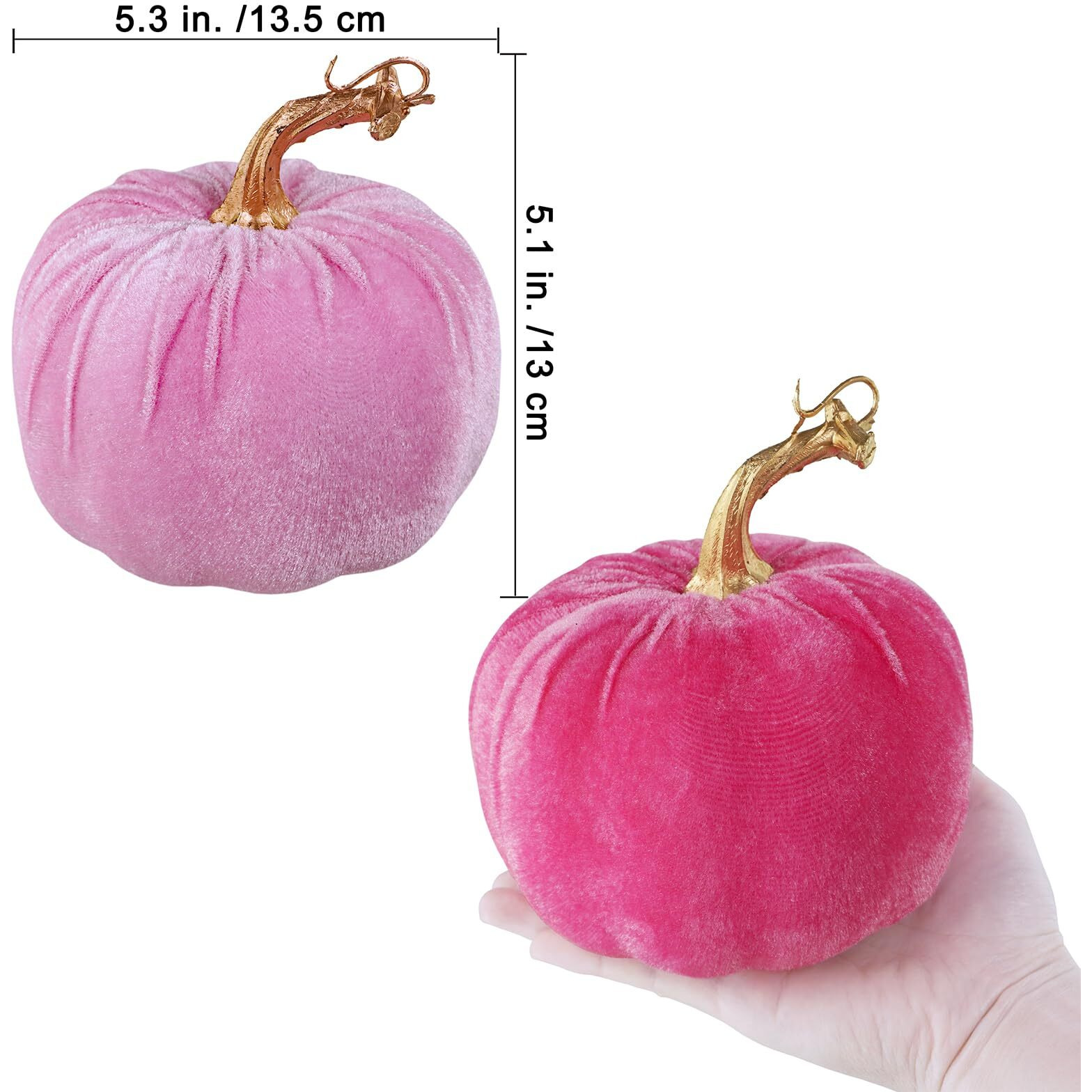 Winlyn 4 Pcs Assorted Faux Pink Velvet Pumpkins Decorative Fabric Pumpkins 5 "" For Gifts Fall Wedding Baby Shower Thanksgiving Halloween Table Centerpiece Mantel Bowl Farmhouse Decor