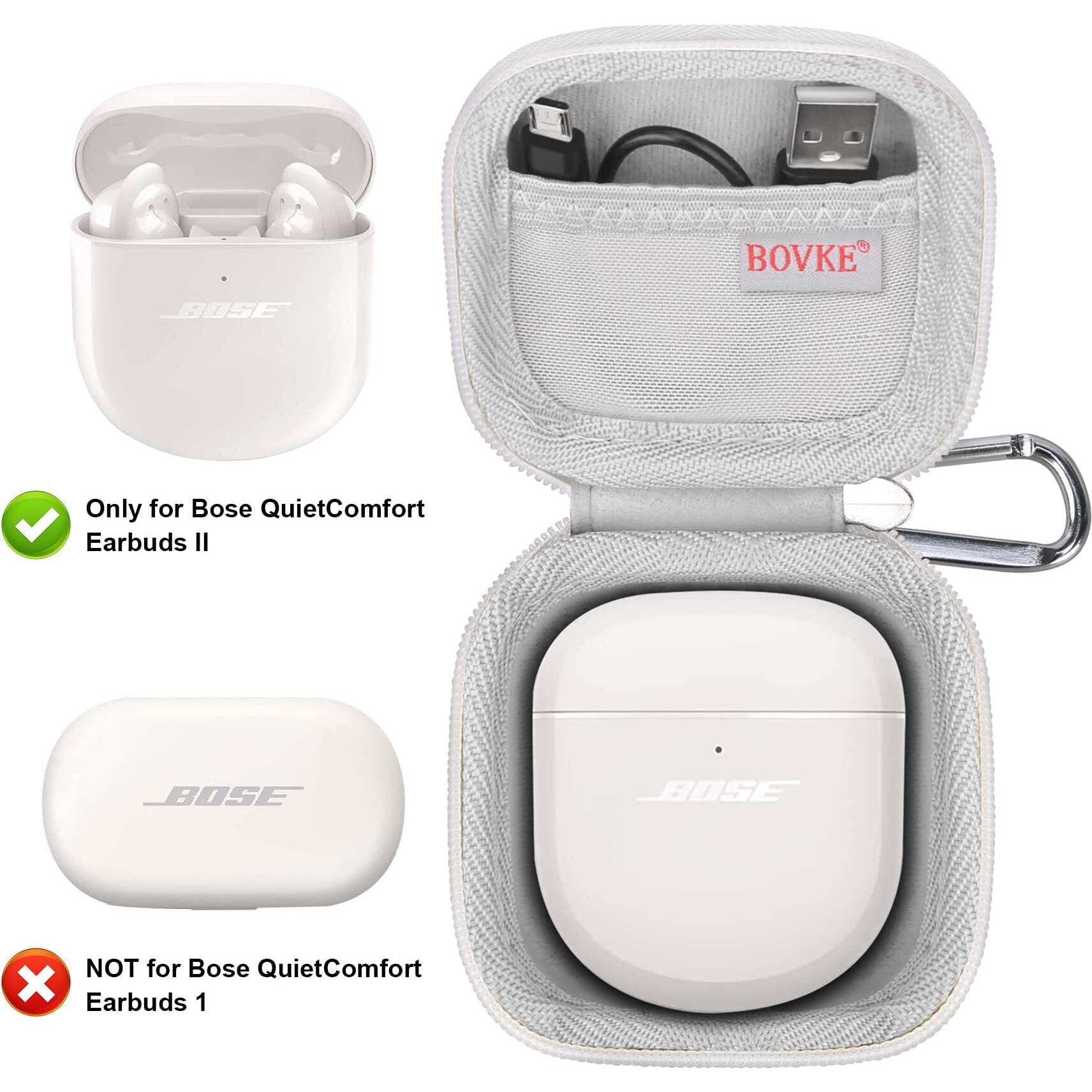 Bovke Carrying Case For Bose Quietcomfort Earbuds Ii/Bose Qc Earbuds 2 / Quietcomfort Ultra Earbuds/Bose Ultra Open Earbuds Wireless Headphones  Pocket For Cables And Eartips  Soapstone (Case Only)