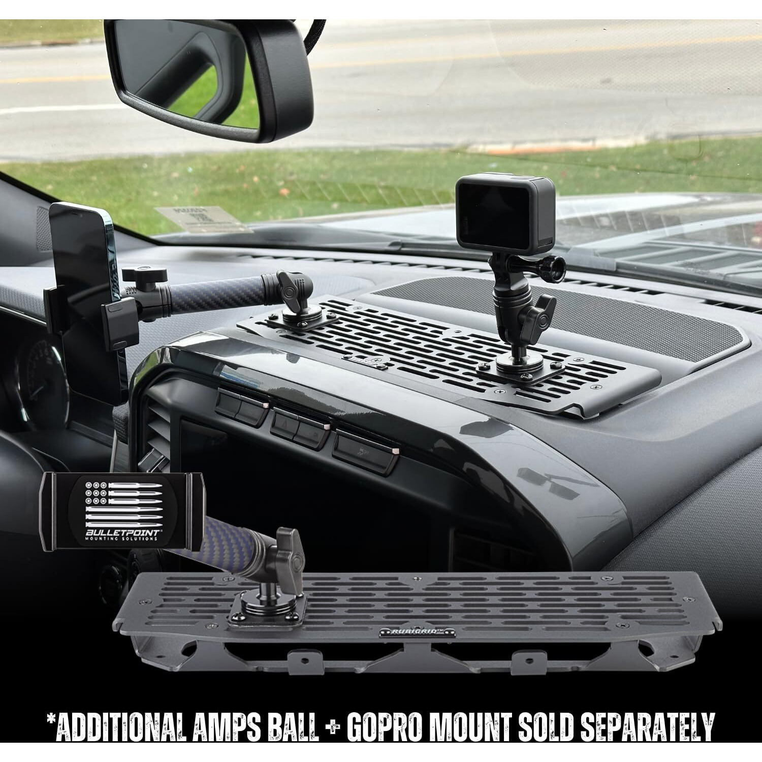 Bulletpoint Rubigrid Metal Dash Mount Phone Holder & Action Camera Mount Compatible With 2021+ Ford F-150 And Ford Raptor