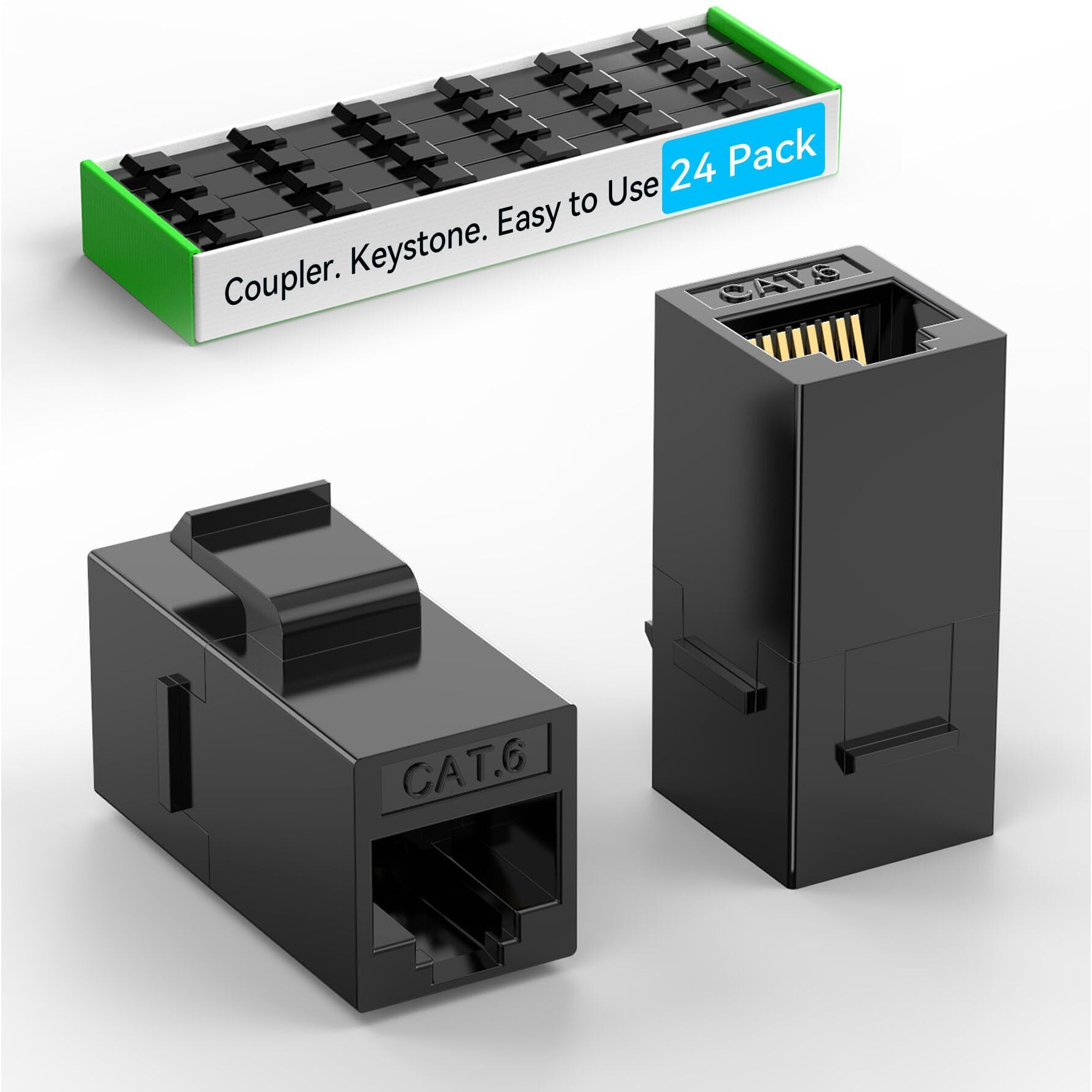 Sokqovt Cat6 Rj45 Keystone Coupler (24 Pack)  Cat6 Keystone Jack Female To Female  Cat 6 Inline Keystone Jacks For Wall Plate & Patch Panel  Rj45 Ethernet Coupler Black