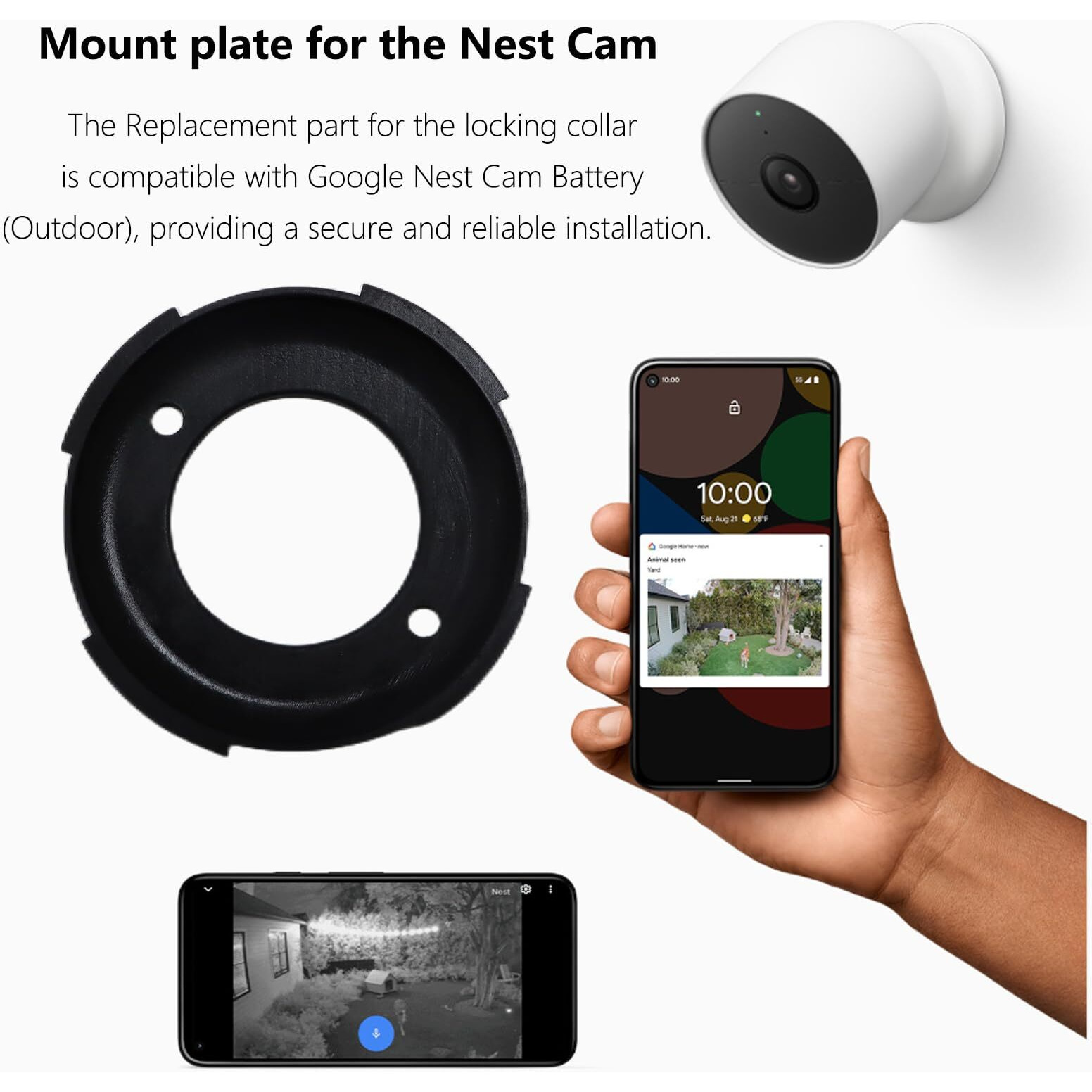 Teyouyi Mounting Plate For Google Nest Camera  Replacement Part For Nest Cam Outdoor (Battery) Accessory For Nest Cam Outdoor Locking Collar Black Not Included Nest Cam Outdoor (Battery)