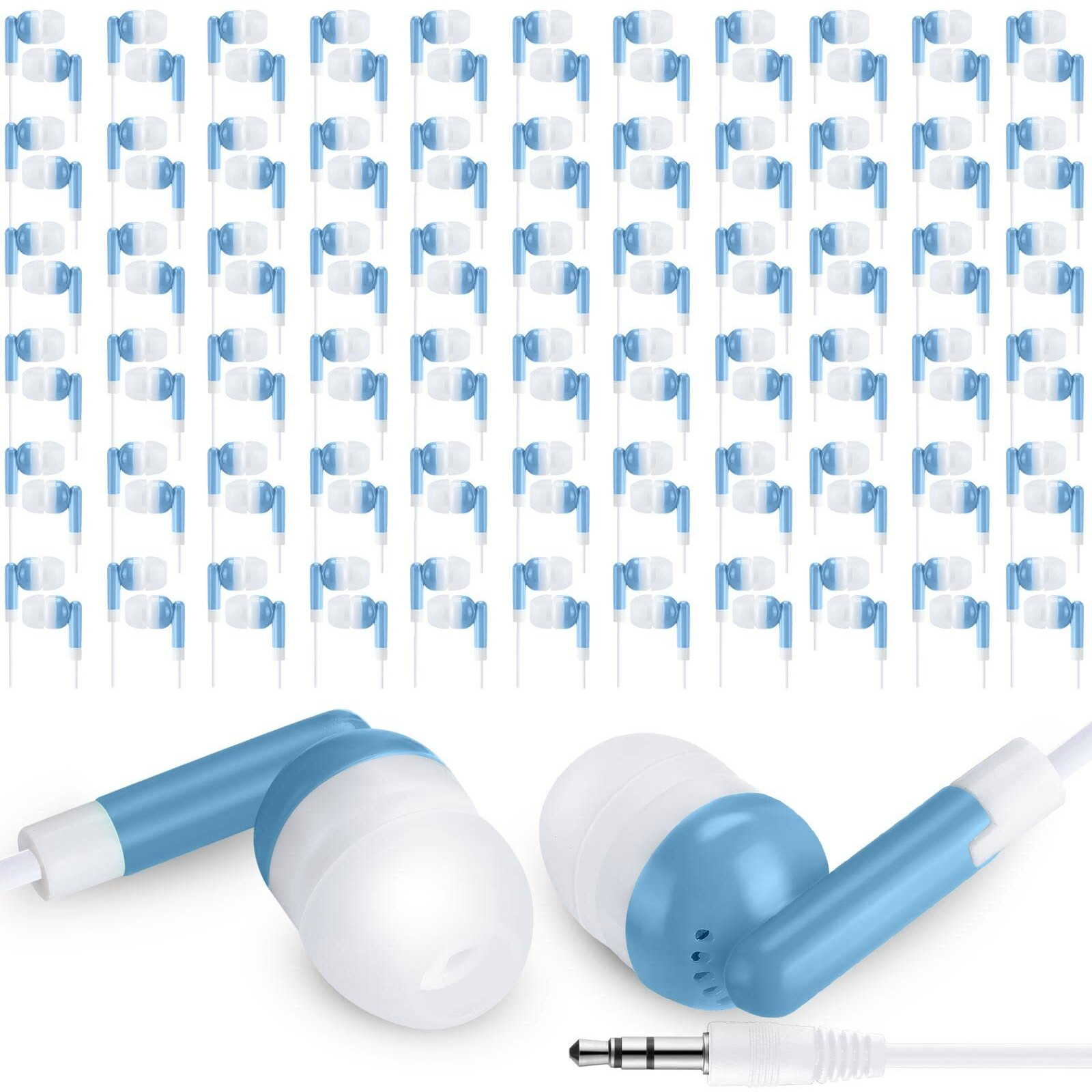 Yunsailing 100 Pack Earbuds Bulk For Classroom Basic Headphones Pack Individually Bagged 3.5 Mm Earphones With Wire For Students Adult Schools Hospitals Hotels Library Museums Mp3 Gift(Blue)
