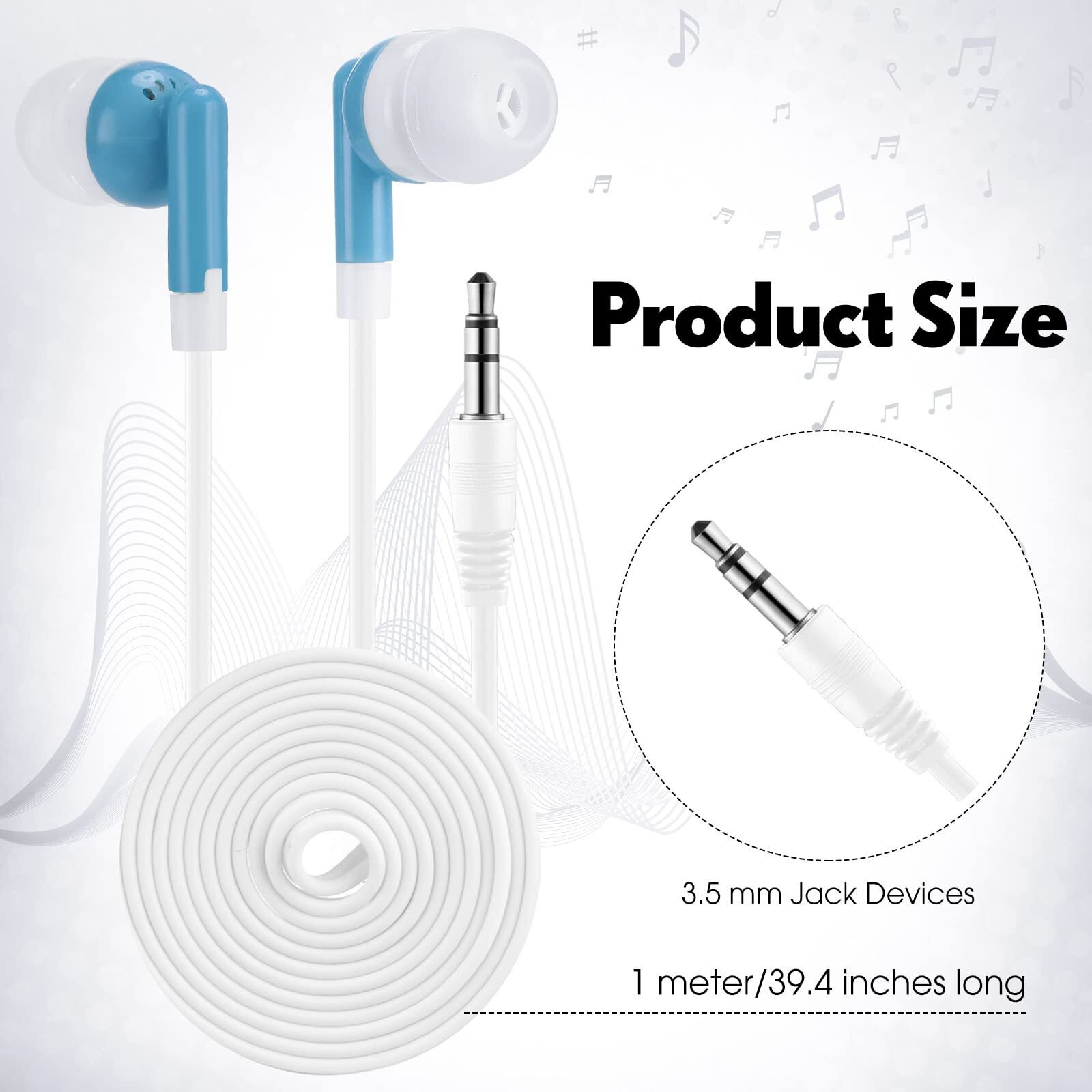 Yunsailing 100 Pack Earbuds Bulk For Classroom Basic Headphones Pack Individually Bagged 3.5 Mm Earphones With Wire For Students Adult Schools Hospitals Hotels Library Museums Mp3 Gift(Blue)