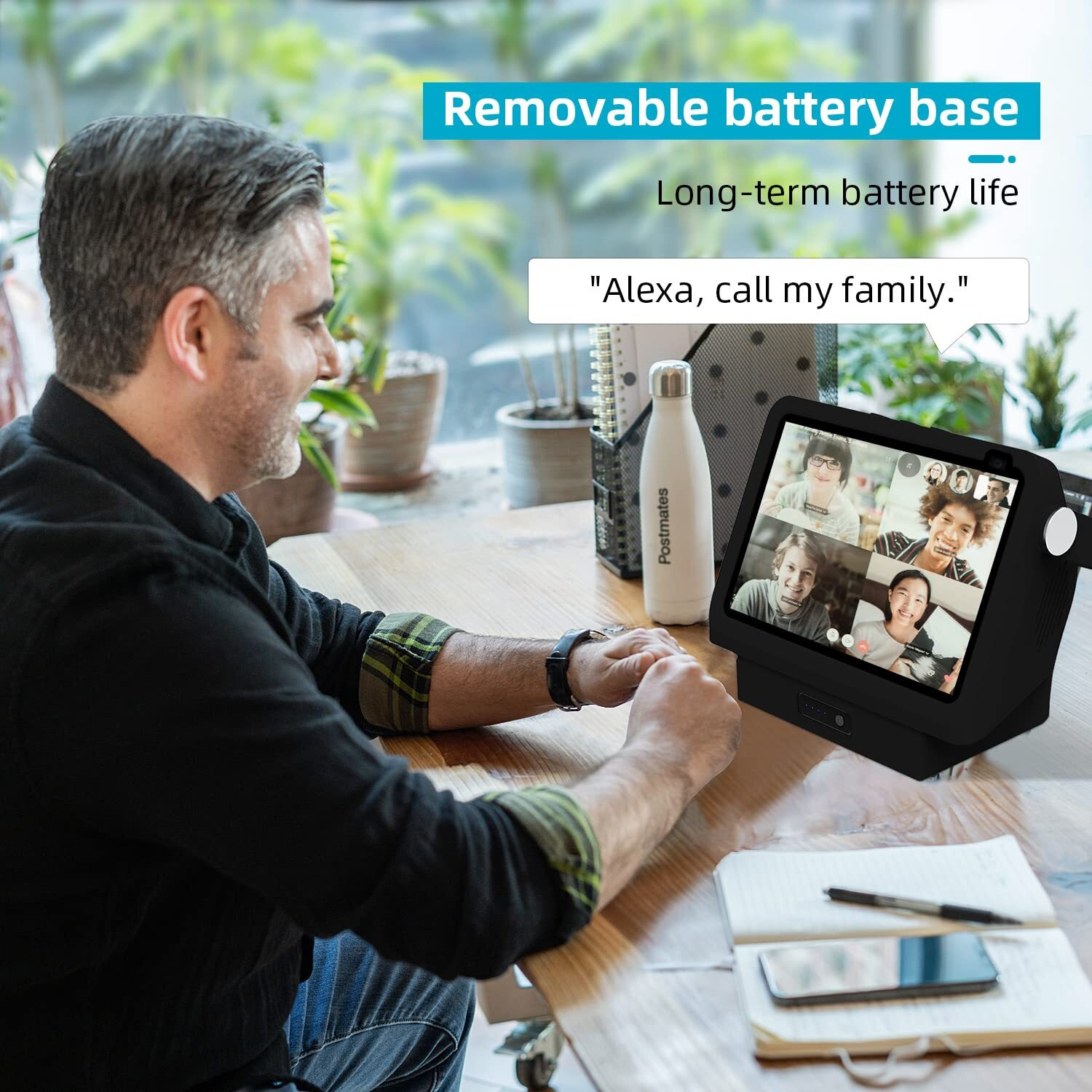 Battery Base For Show8 1St & 2Nd Gen  Portable Show8 2Nd Charger  Xiaodu Smarts Speaker Battery Stand 15600Mah  9.5 Hours Work Time Protector With Handle Black