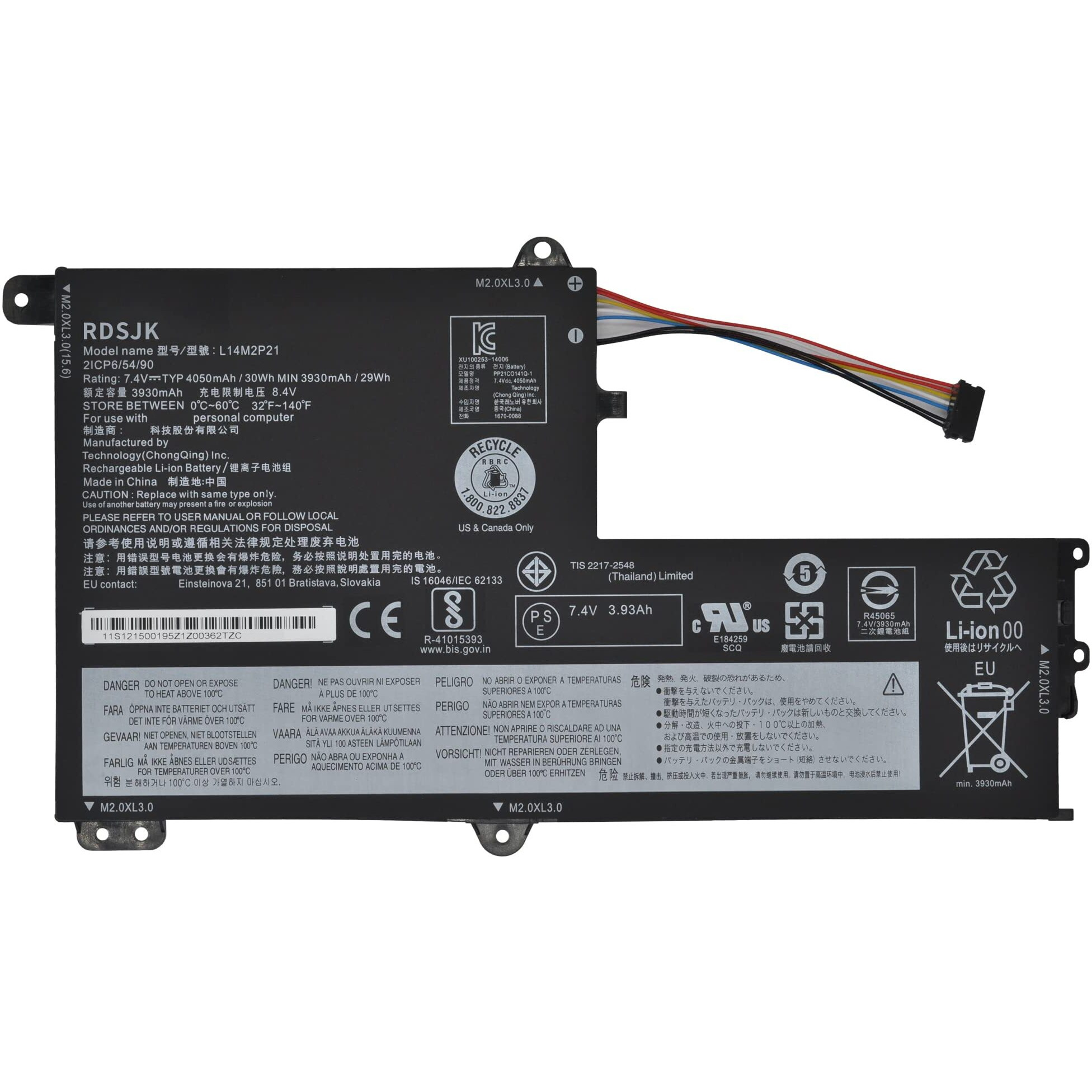 L14M2P21 L14L2P21 Laptop Battery For Lenovo Ideapad 330S 330S-14Ast 330S-14Ikb 330S-141Kb 330S-15Arr 330S-15Ast 330S-15Ikb Gtx1050 Series 5B10Q39203 5B10Q39204 5B10Q39206 5B10W67199 7.4V 30Wh