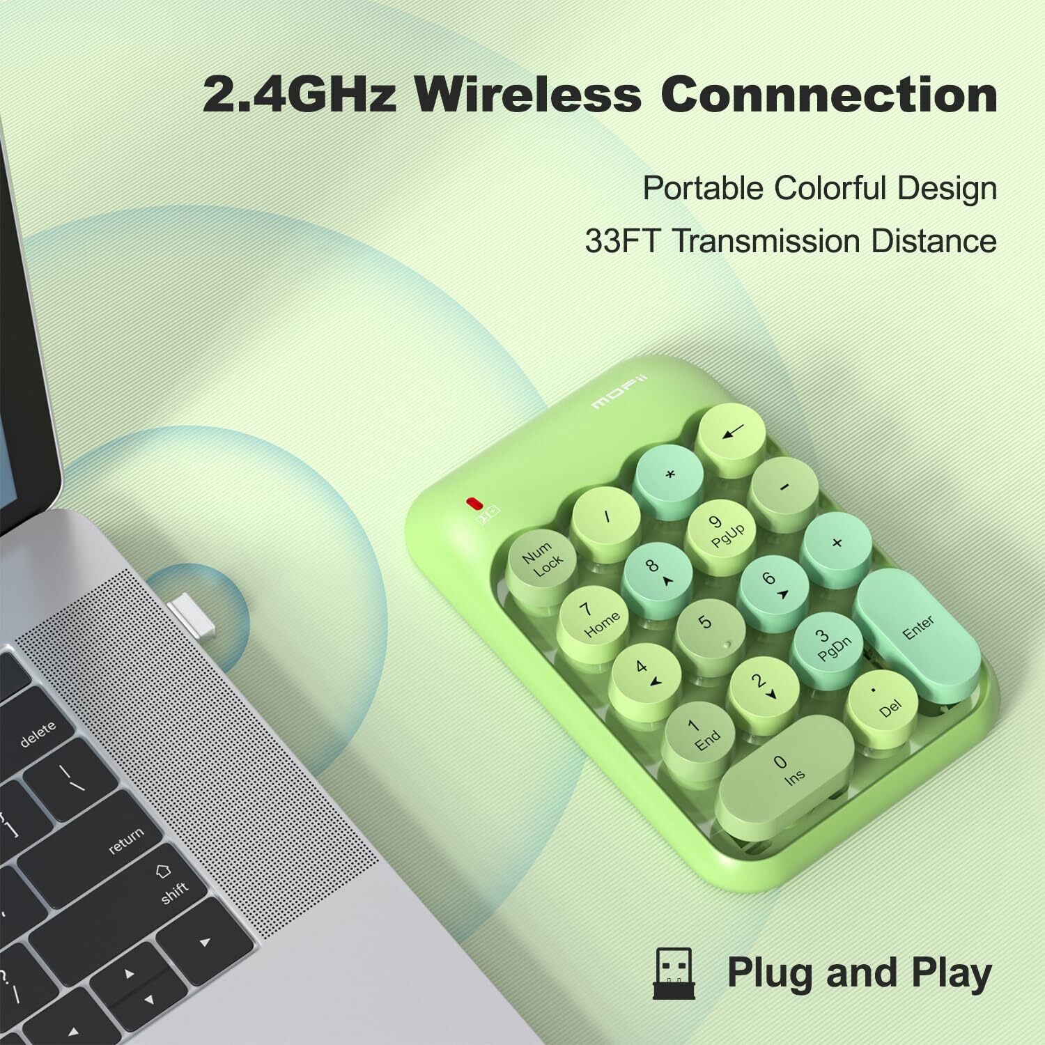 Mowux Wireless Number Pads  Cute Colorful Numeric Keypad Numpad Portable 2.4 Ghz Financial Accounting Number Keyboard Extensions  18 Key Number Numpad For Laptop Desktop  Pc (Green)