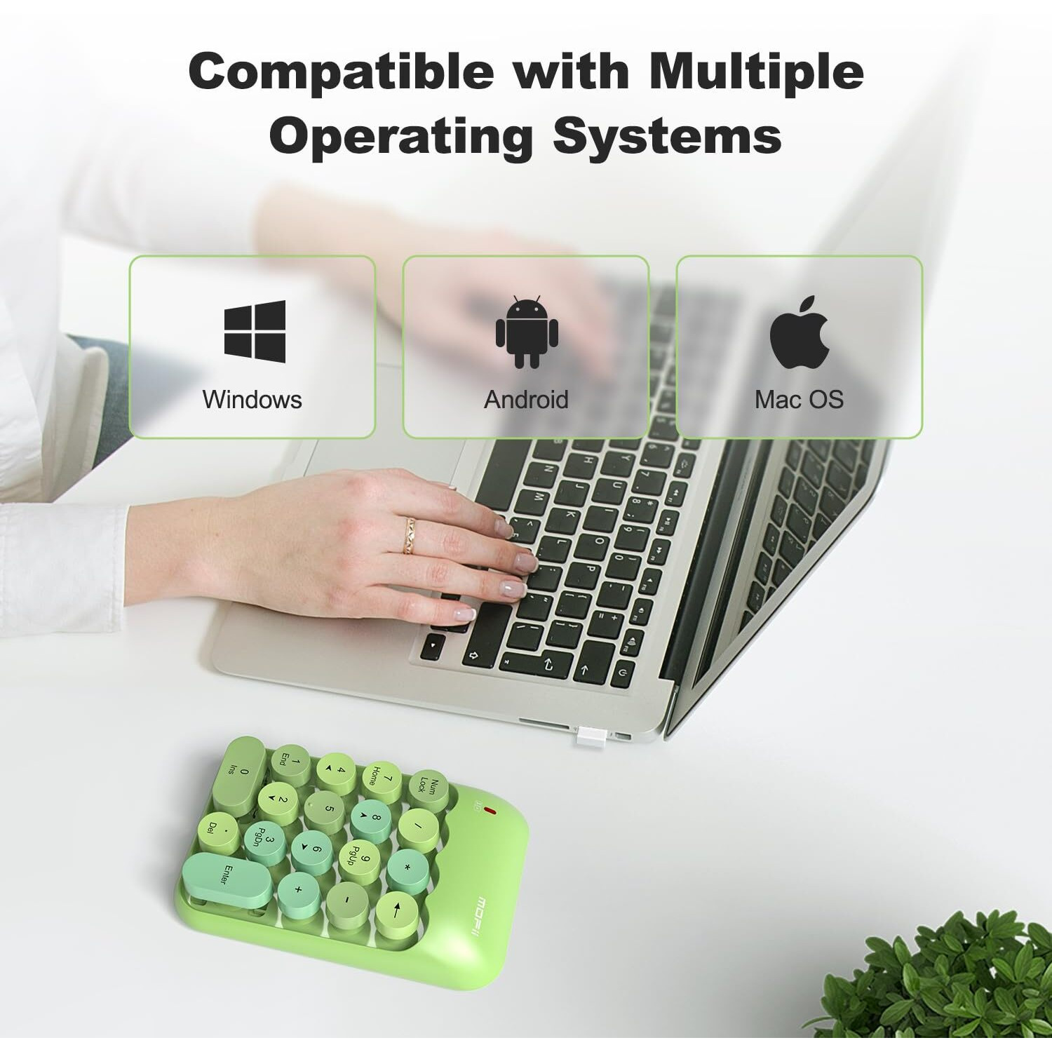 Mowux Wireless Number Pads  Cute Colorful Numeric Keypad Numpad Portable 2.4 Ghz Financial Accounting Number Keyboard Extensions  18 Key Number Numpad For Laptop Desktop  Pc (Green)