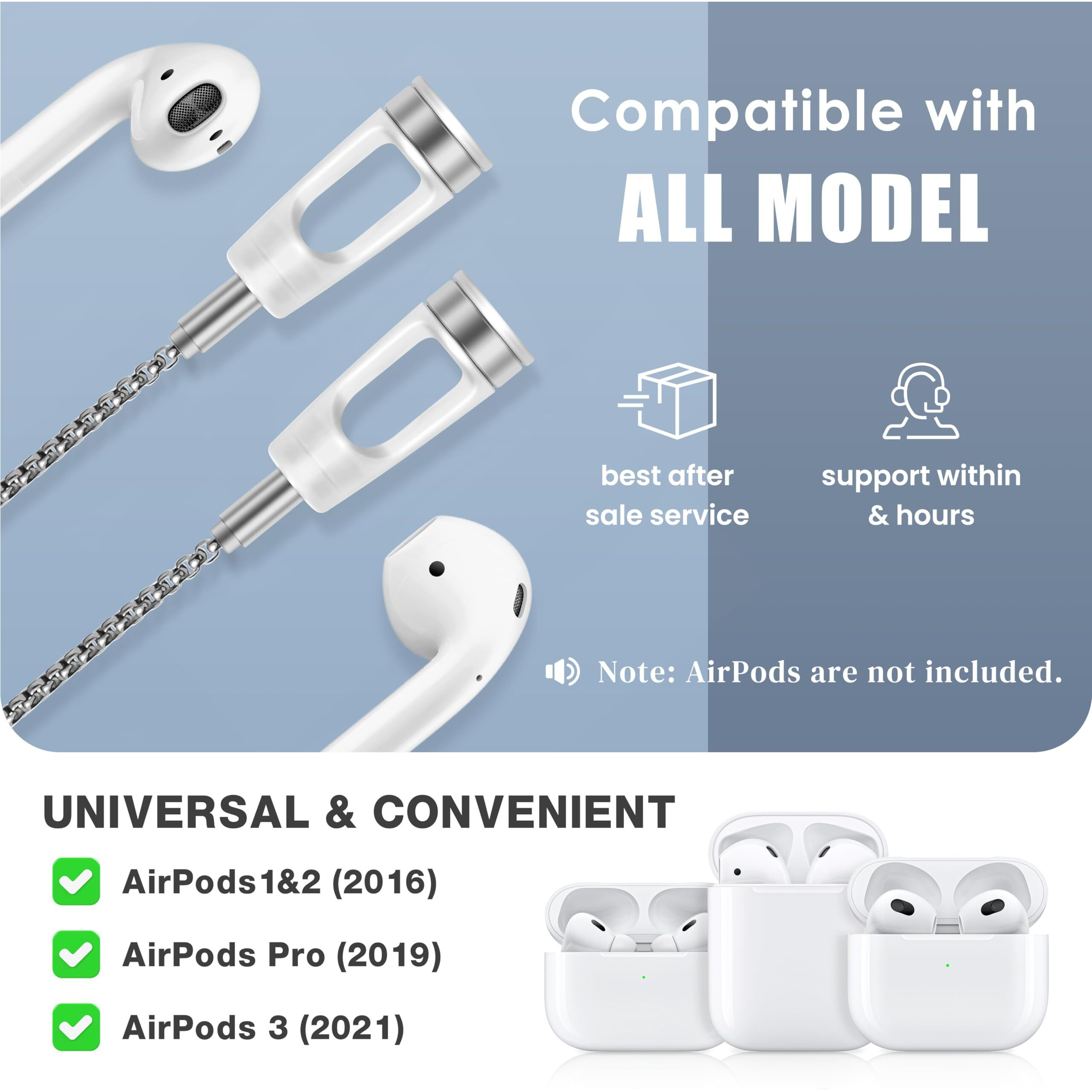 Lawonda Anti-Lost Neck Strap For Airpods  Strong Magnetic Necklace Holder String  Sports Lanyard For Headphone Compatible With Airpods 1&2/ Pro /3Rd /Pro 2 O Silver