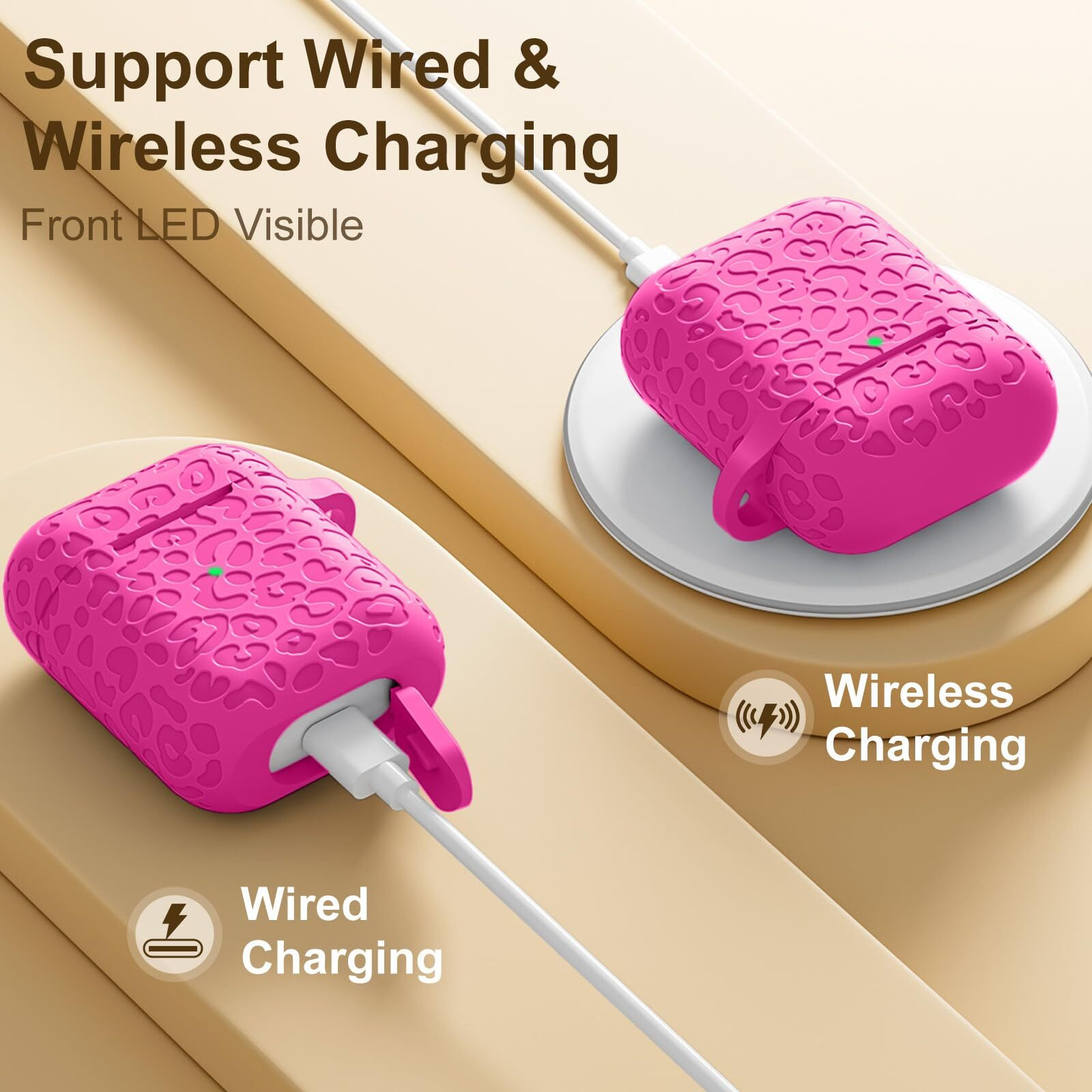 Dgege For Airpod Case & Airpods 2Nd Generation Case Leropard Engraved Skin Cover Compatible With Apple Airpods 2Nd/1St Charging Case Cute Soft Silicone Full Protective  Front Led Visible Rose Pink