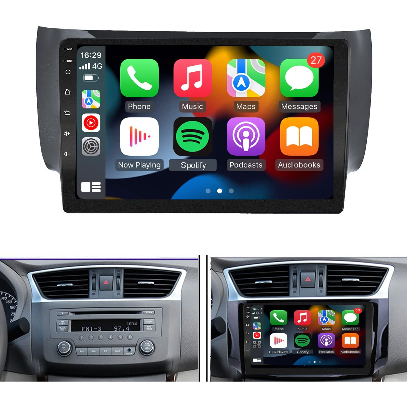 For 2013-2017 Nissan Sentra Radio Built-In Carplay&Android Auto 2G Ram 32G Rom Android 10.1 Car Radio Stereo Navigation Bluetooth Touch Screen Car Multimedia Radio