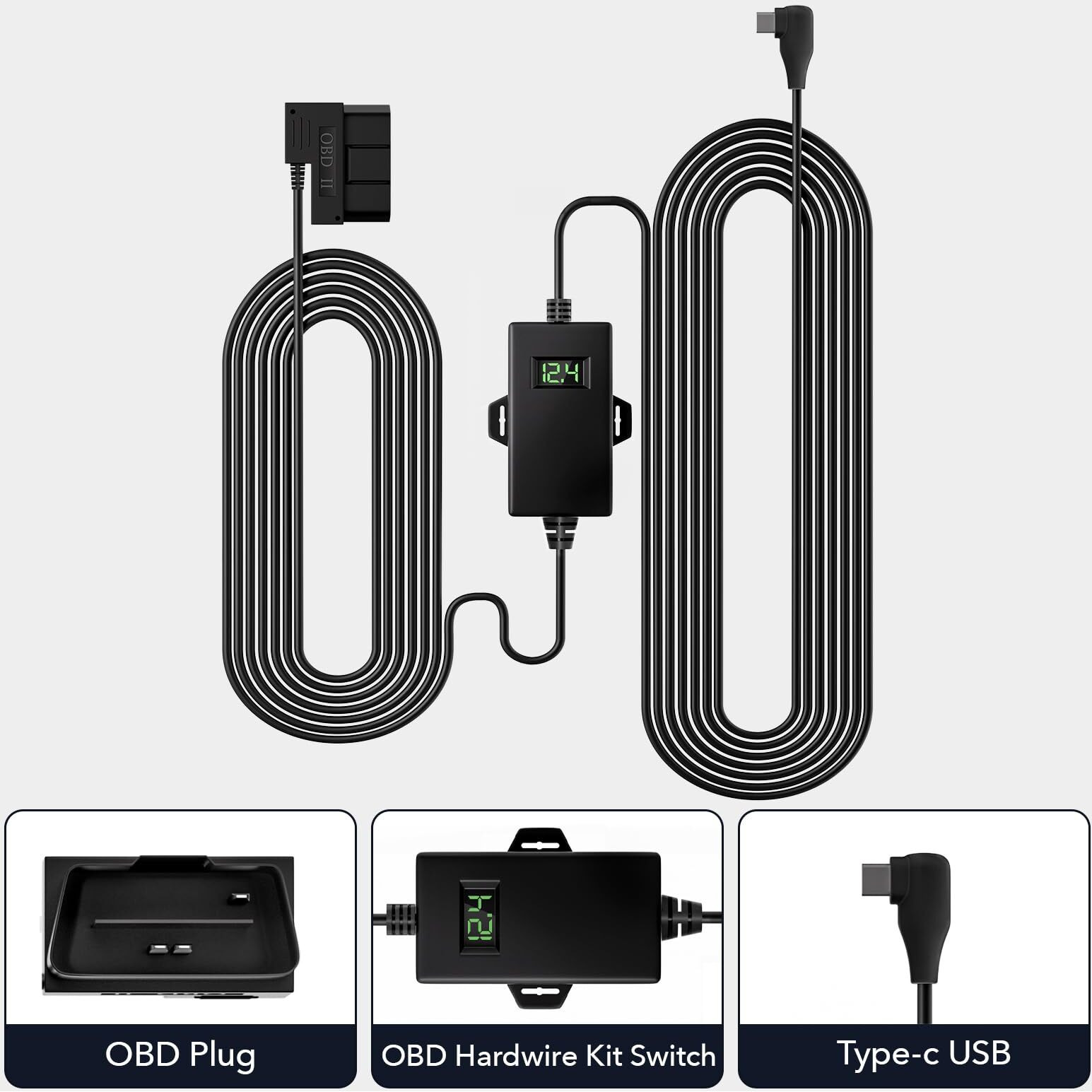Redtiger Dash Cam Obd Hardwire Kit Power Cable Type Usb C Port 10Ft 12V-24V To 5V For Dash Camera  Low Voltage Protection