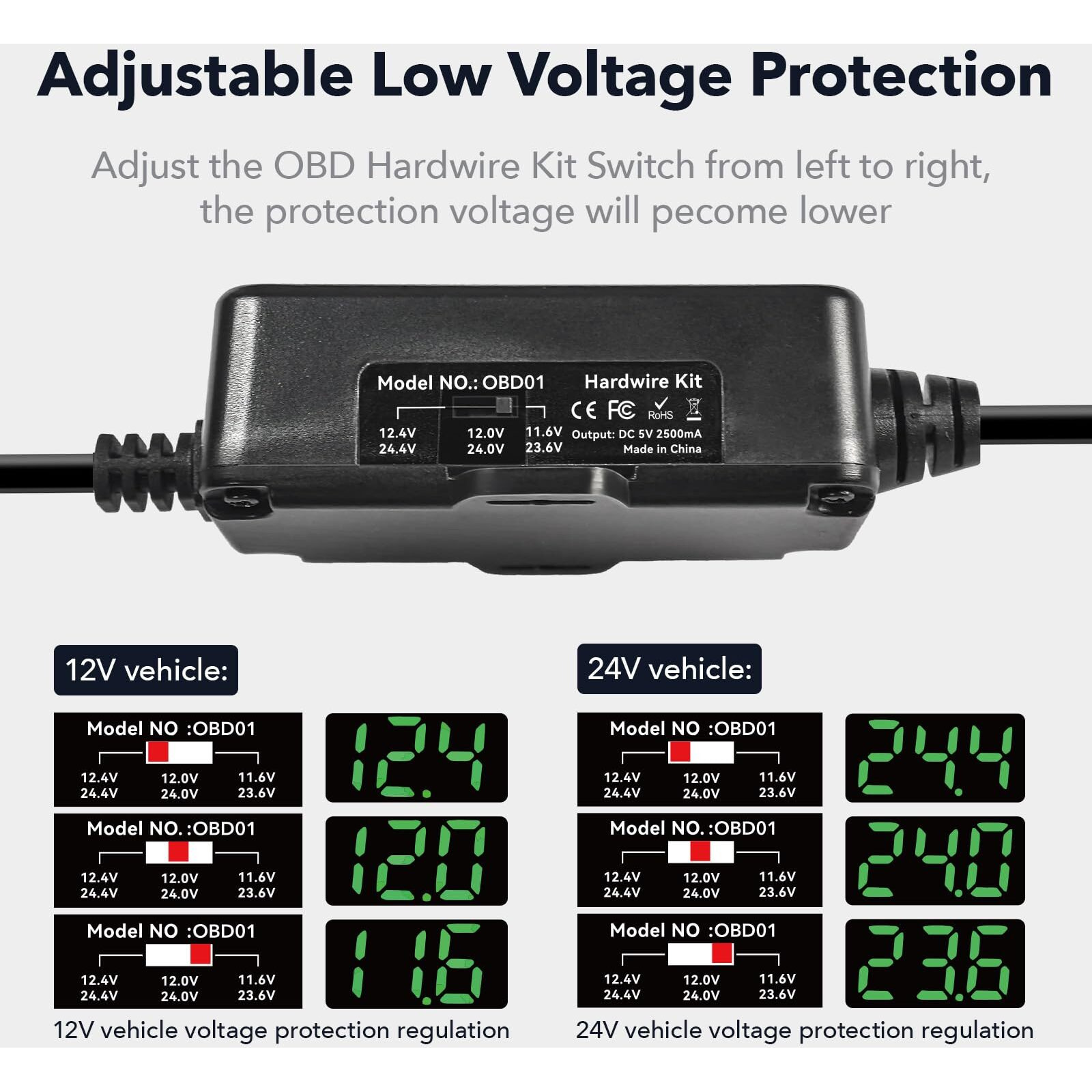 Redtiger Dash Cam Obd Hardwire Kit Power Cable Type Usb C Port 10Ft 12V-24V To 5V For Dash Camera  Low Voltage Protection