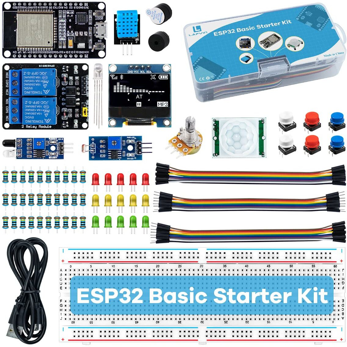 Lafvin Basic Starter Kit For Esp32 Esp-32S Wifi I Ot Development Board With Tutorial Compatible With Arduino Ide
