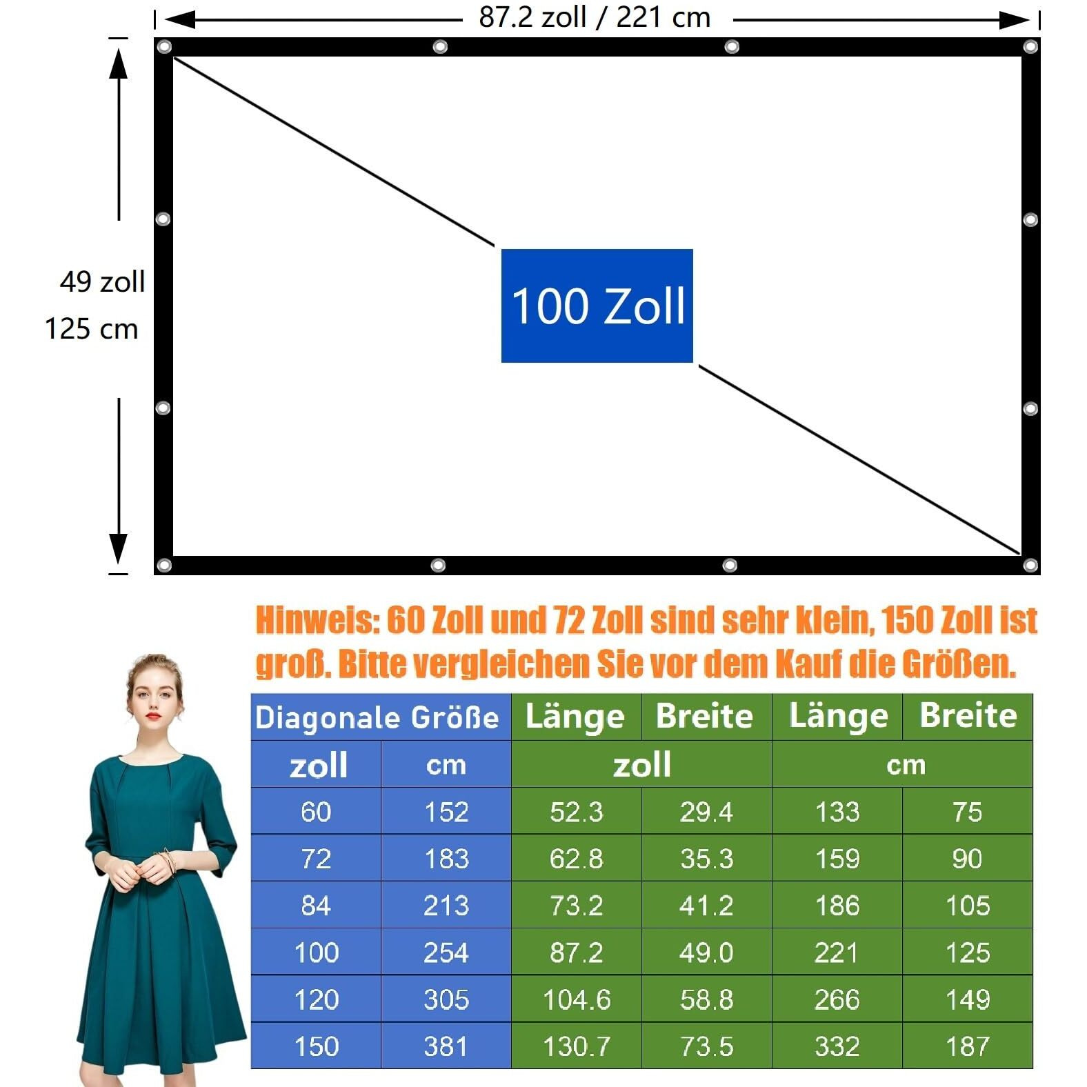 Black Backing Projector Screen 100 Inch Vercorkin Outdoor Indoor Portable Projection Screens Movie Screen 169 Foldable For Home Theater Movies  Office  Outdoor Movies (100 Inch)