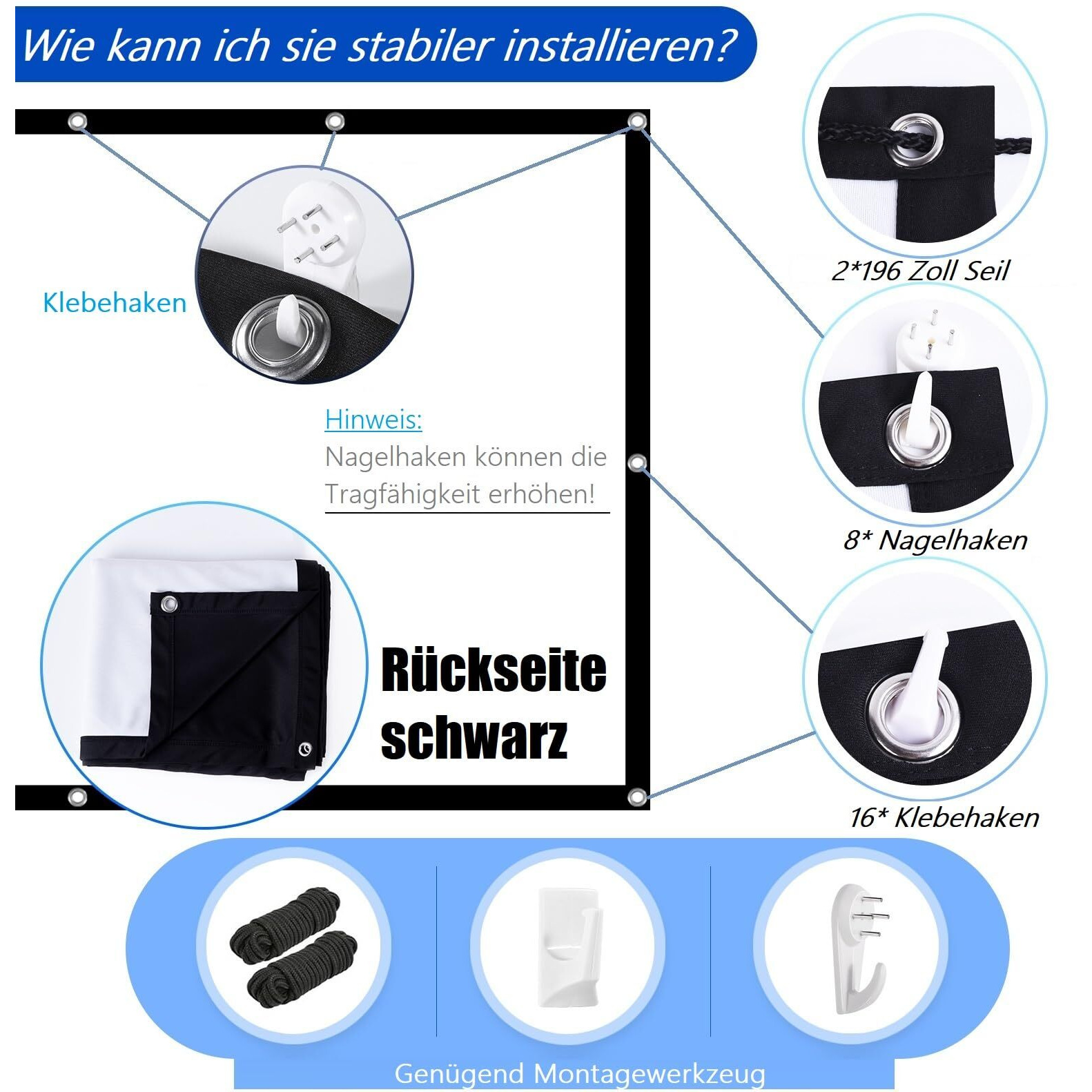 Black Backing Projector Screen 100 Inch Vercorkin Outdoor Indoor Portable Projection Screens Movie Screen 169 Foldable For Home Theater Movies  Office  Outdoor Movies (100 Inch)