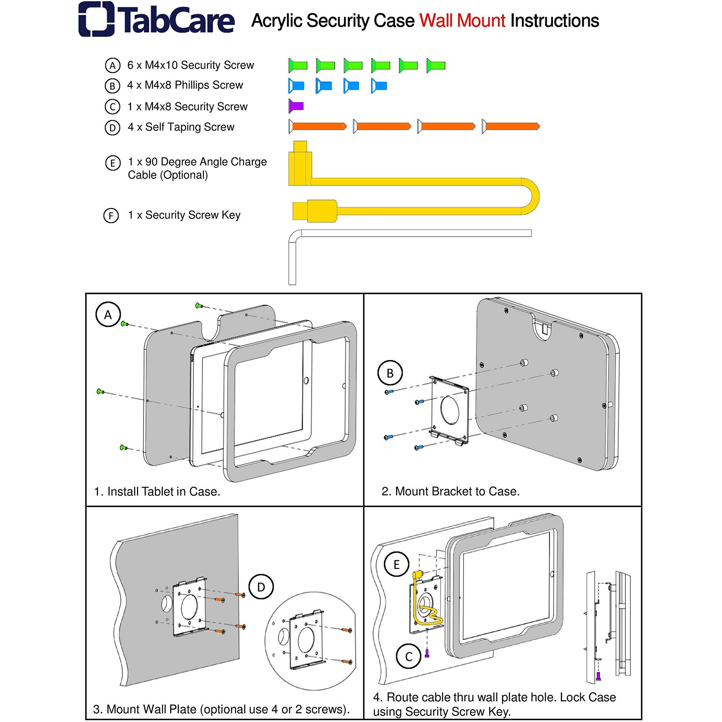 Tabcare Anti-Theft Acrylic Vesa Enclosure For Apple Ipad Mini 1/2/3 With Free Wall Mount Kit & 90-Degree Angle Charge Cable (Ipad Mini 1/2/3 8""  White)